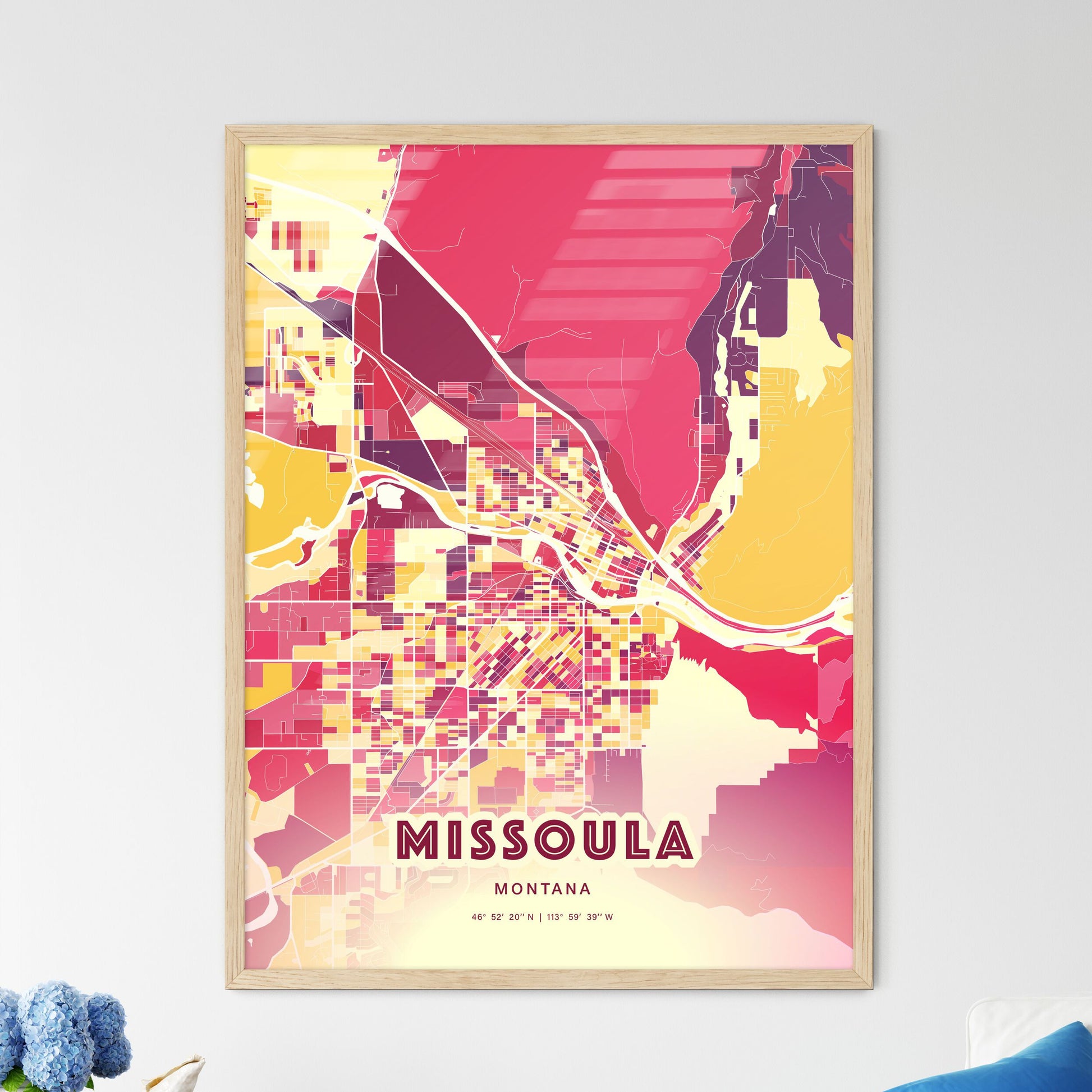 Colorful Missoula Montana Fine Art Map Hot Red