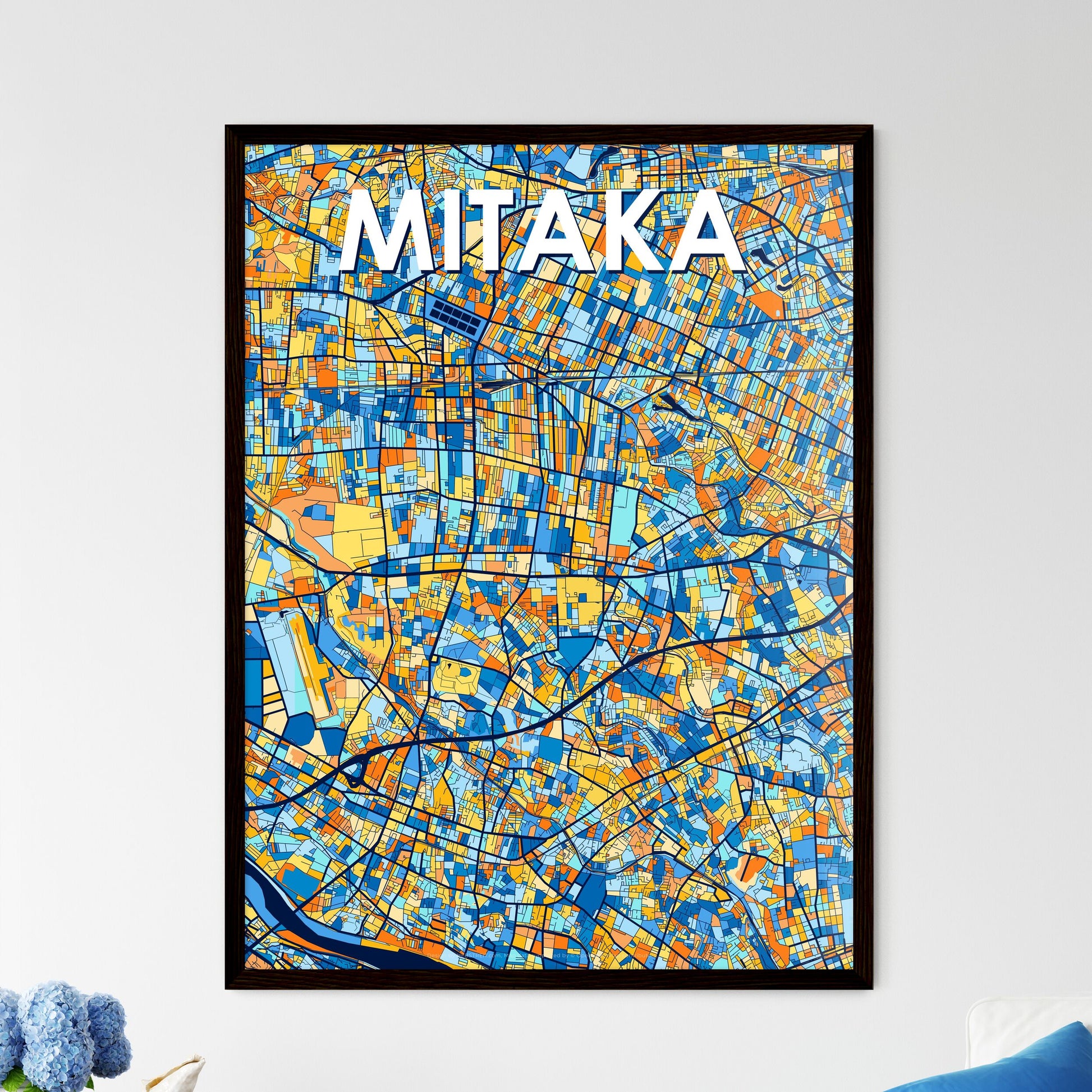 MITAKA JAPAN Vibrant Colorful Art Map Poster Blue Orange