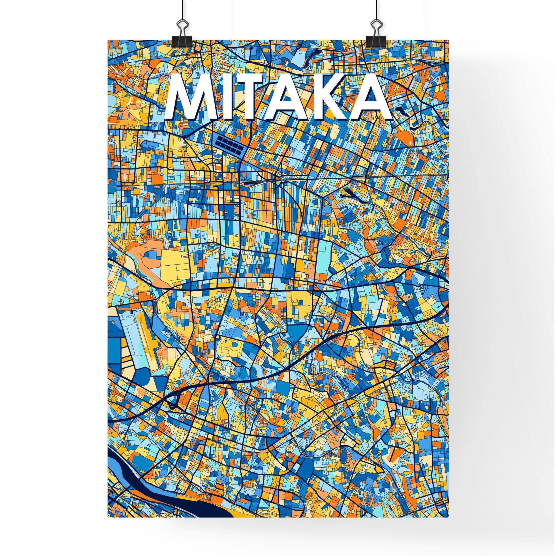 MITAKA JAPAN Vibrant Colorful Art Map Poster Blue Orange