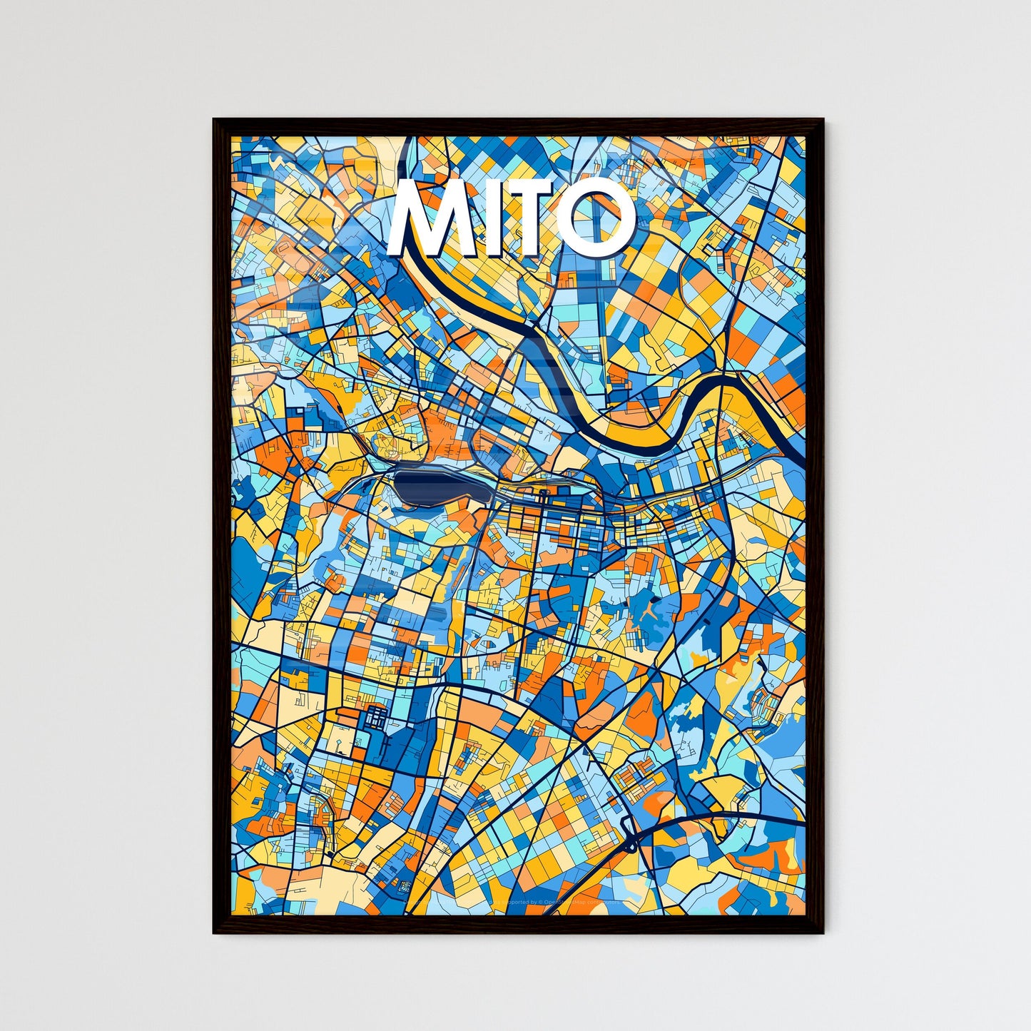 MITO JAPAN Vibrant Colorful Art Map Poster Blue Orange