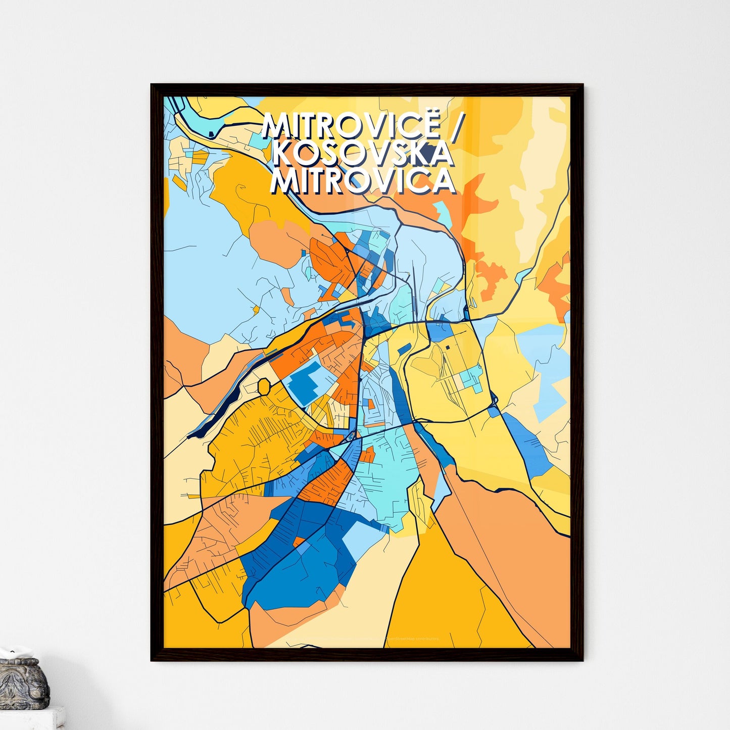 MITROVICË / KOSOVSKA MITROVICA KOSOVO Vibrant Colorful Art Map Poster Blue Orange