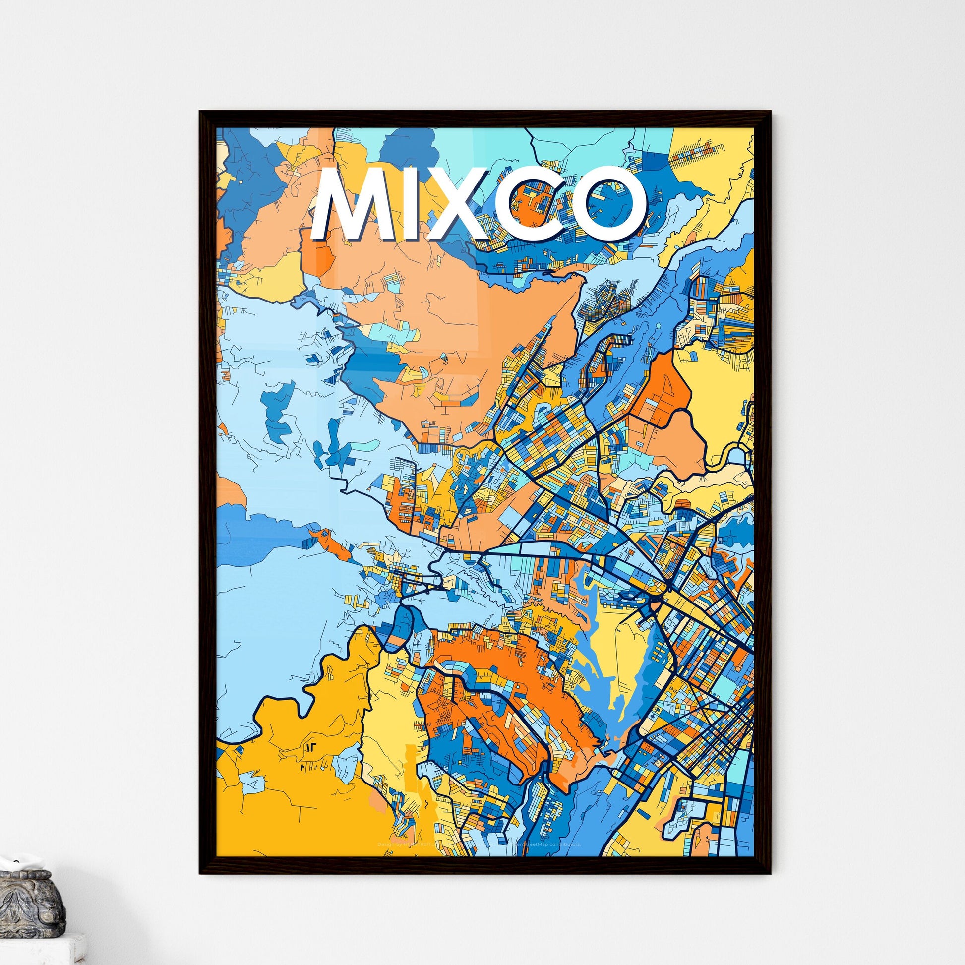 MIXCO GUATEMALA Vibrant Colorful Art Map Poster Blue Orange