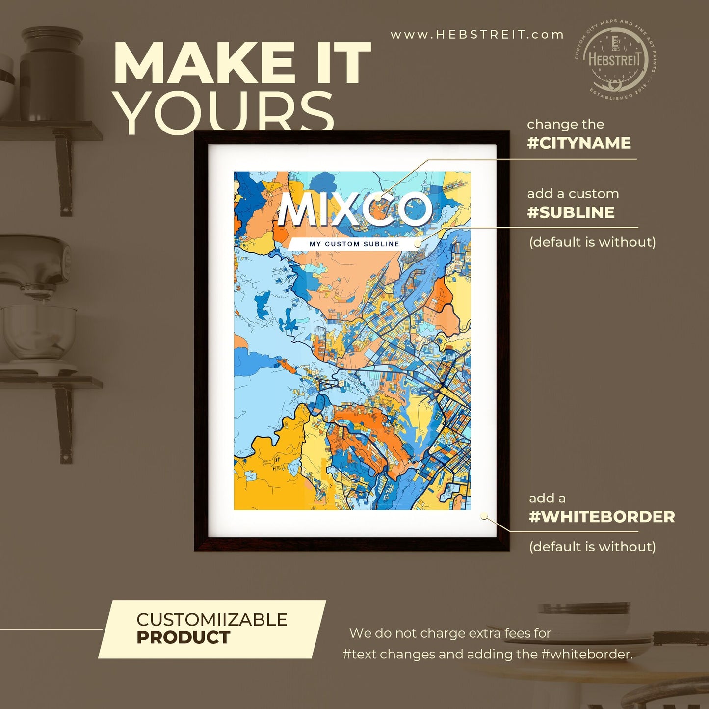 MIXCO GUATEMALA Vibrant Colorful Art Map Poster Blue Orange