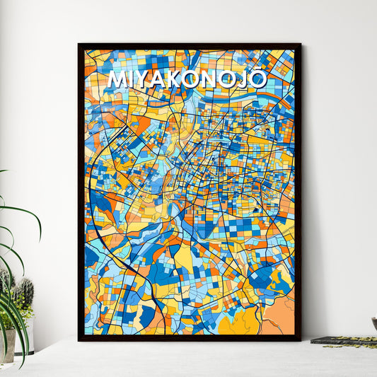 MIYAKONOJŌ JAPAN Vibrant Colorful Art Map Poster Blue Orange