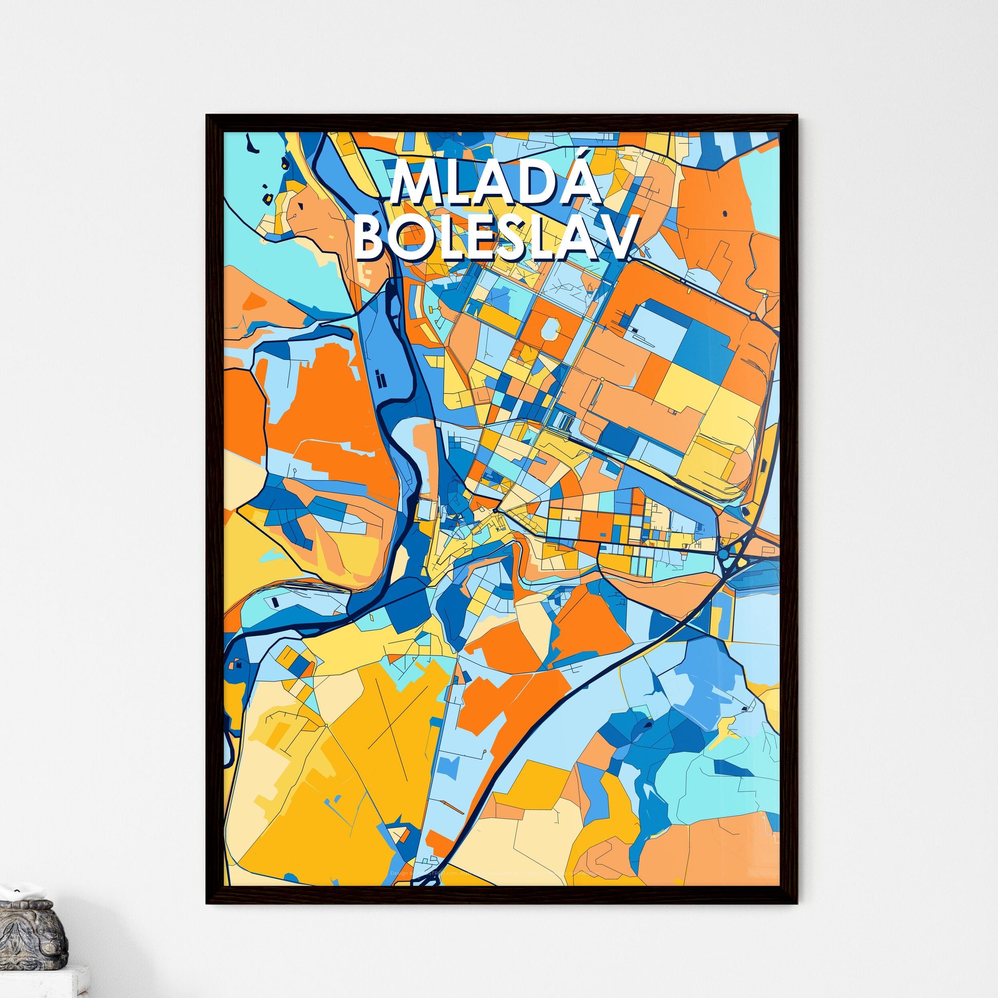 MLADÁ BOLESLAV CZECHIA Vibrant Colorful Art Map Poster Blue Orange