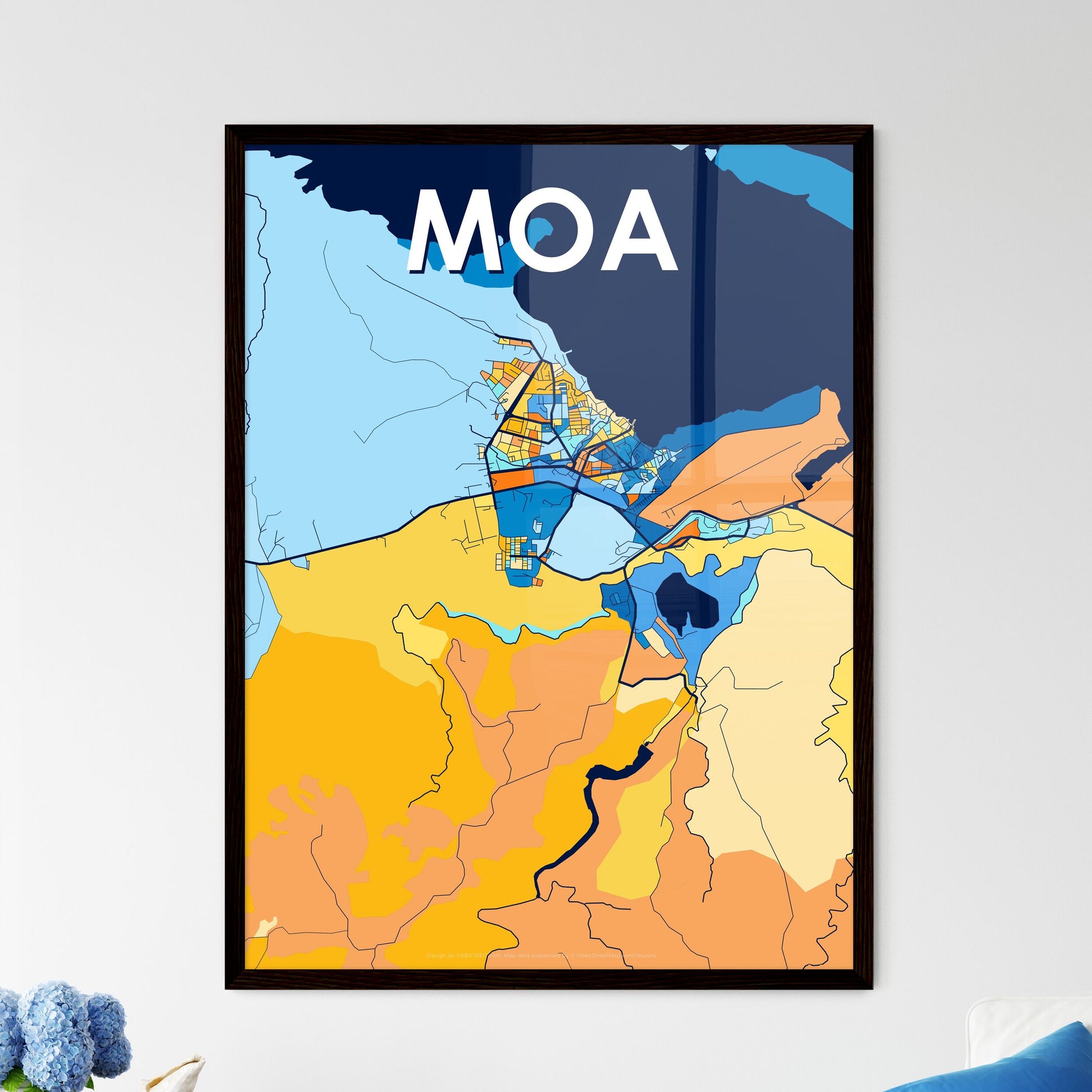 MOA CUBA Vibrant Colorful Art Map Poster Blue Orange