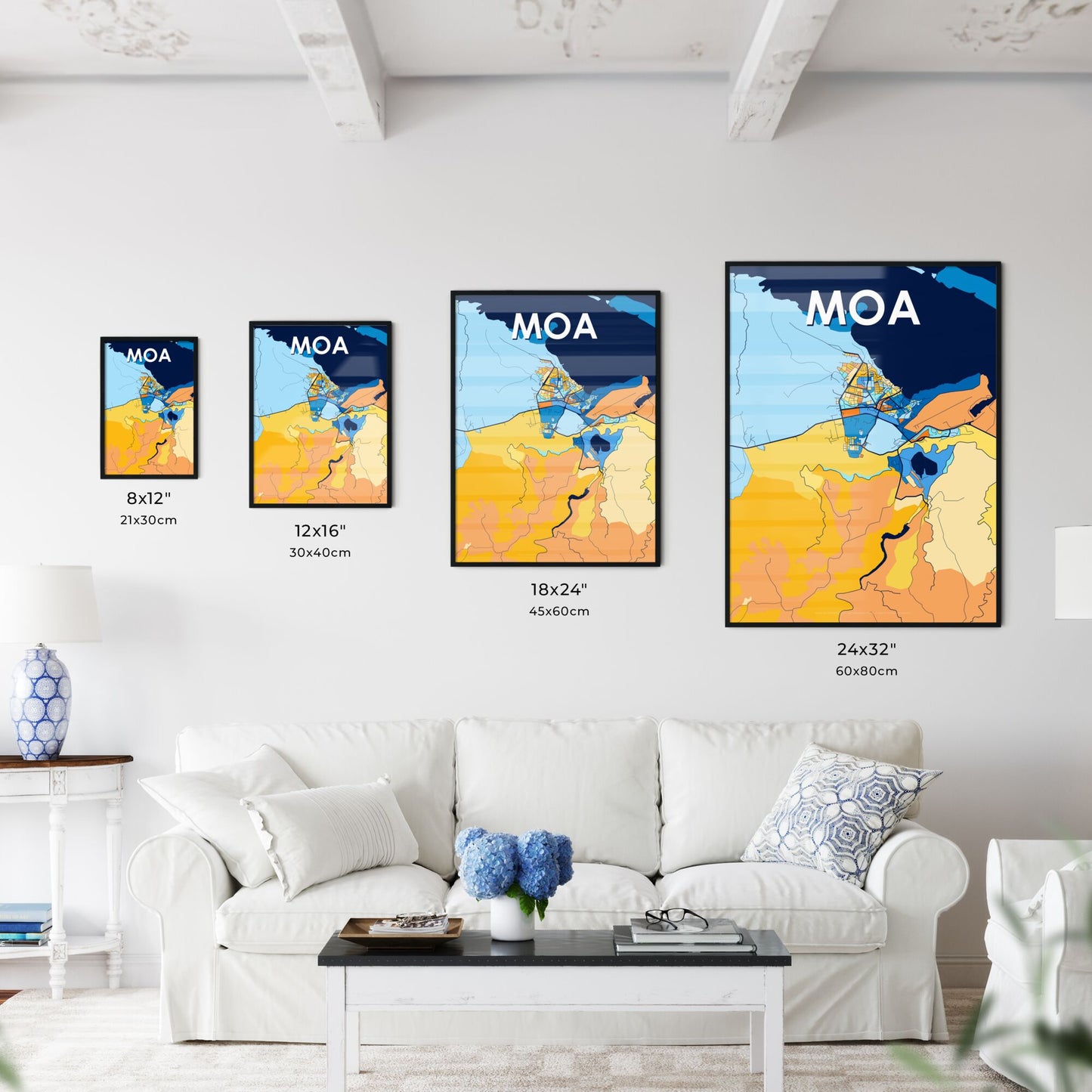 MOA CUBA Vibrant Colorful Art Map Poster Blue Orange