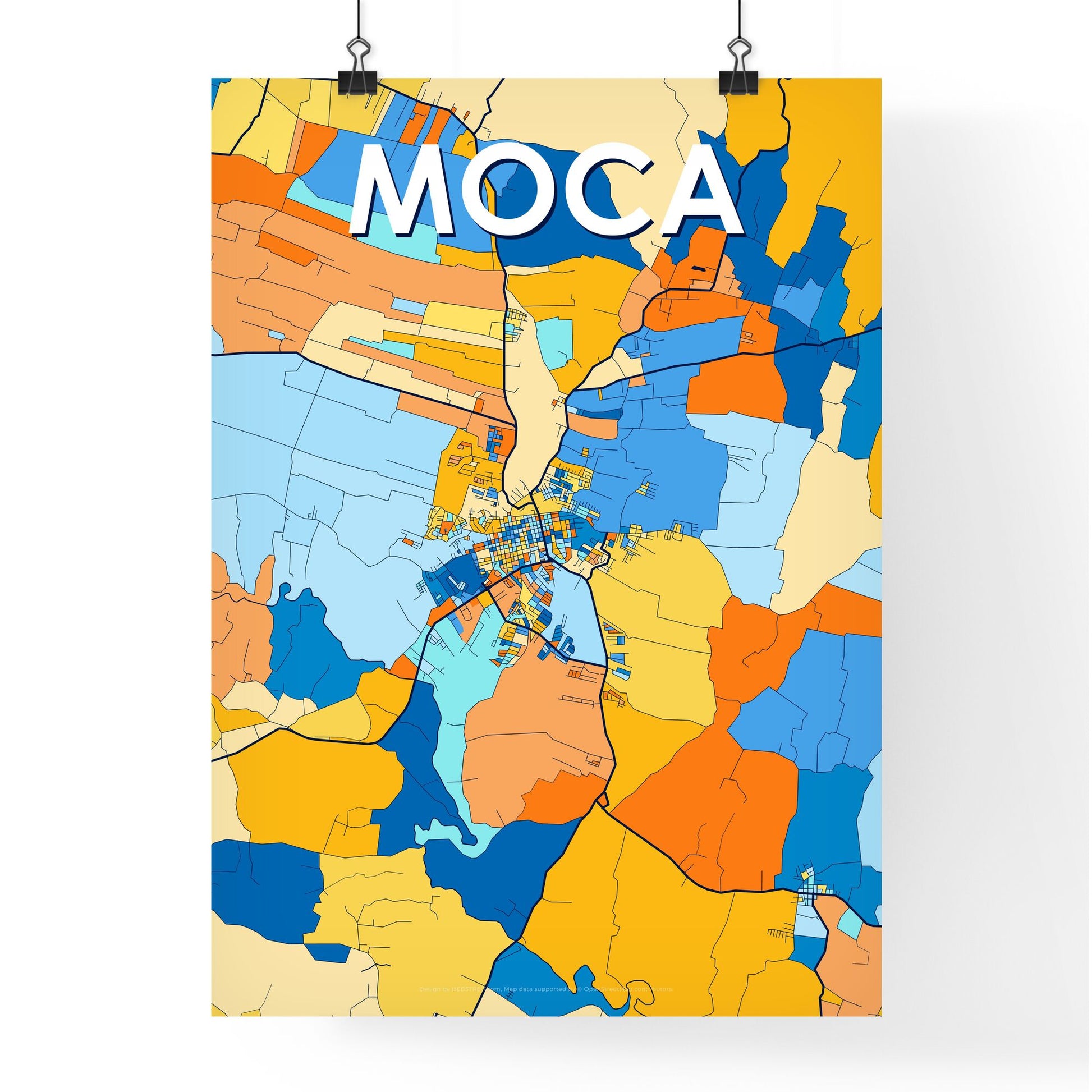 MOCA DOMINICAN REPUBLIC Vibrant Colorful Art Map Poster Blue Orange