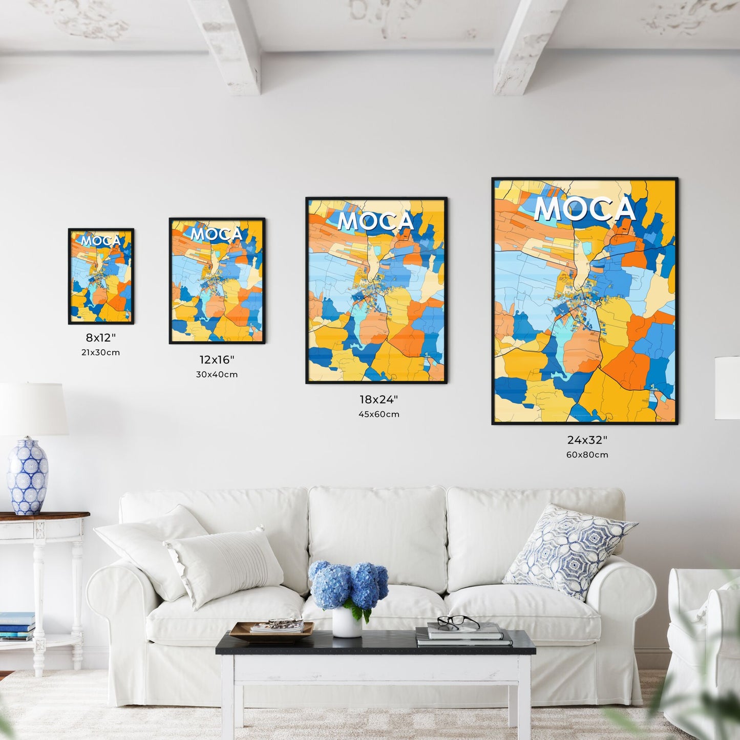 MOCA DOMINICAN REPUBLIC Vibrant Colorful Art Map Poster Blue Orange