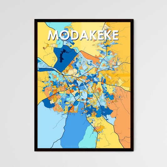 MODAKEKE NIGERIA Vibrant Colorful Art Map Poster Blue Orange