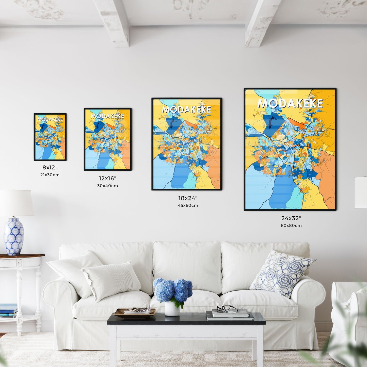 MODAKEKE NIGERIA Vibrant Colorful Art Map Poster Blue Orange