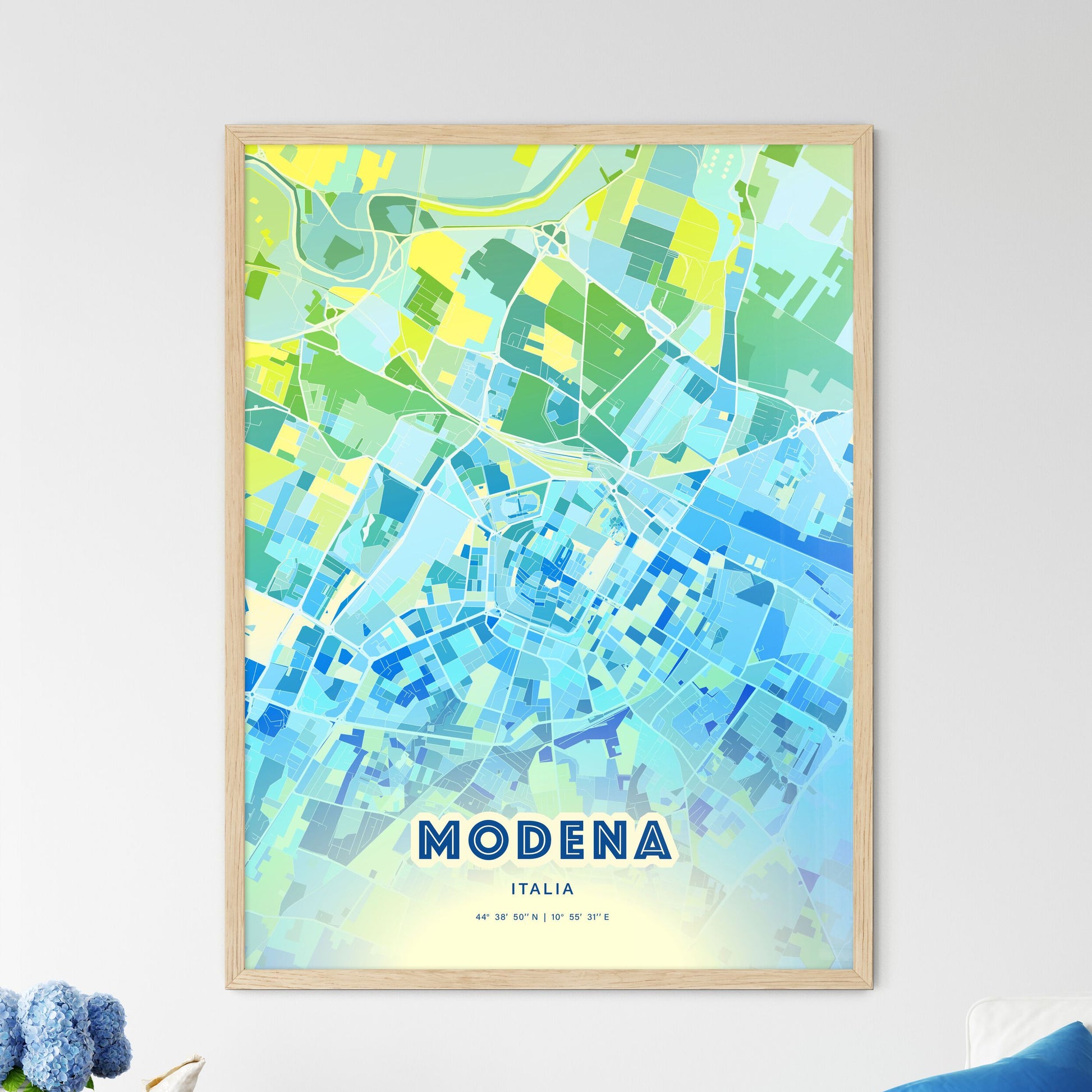 Colorful Modena Italy Fine Art Map Cool Blue