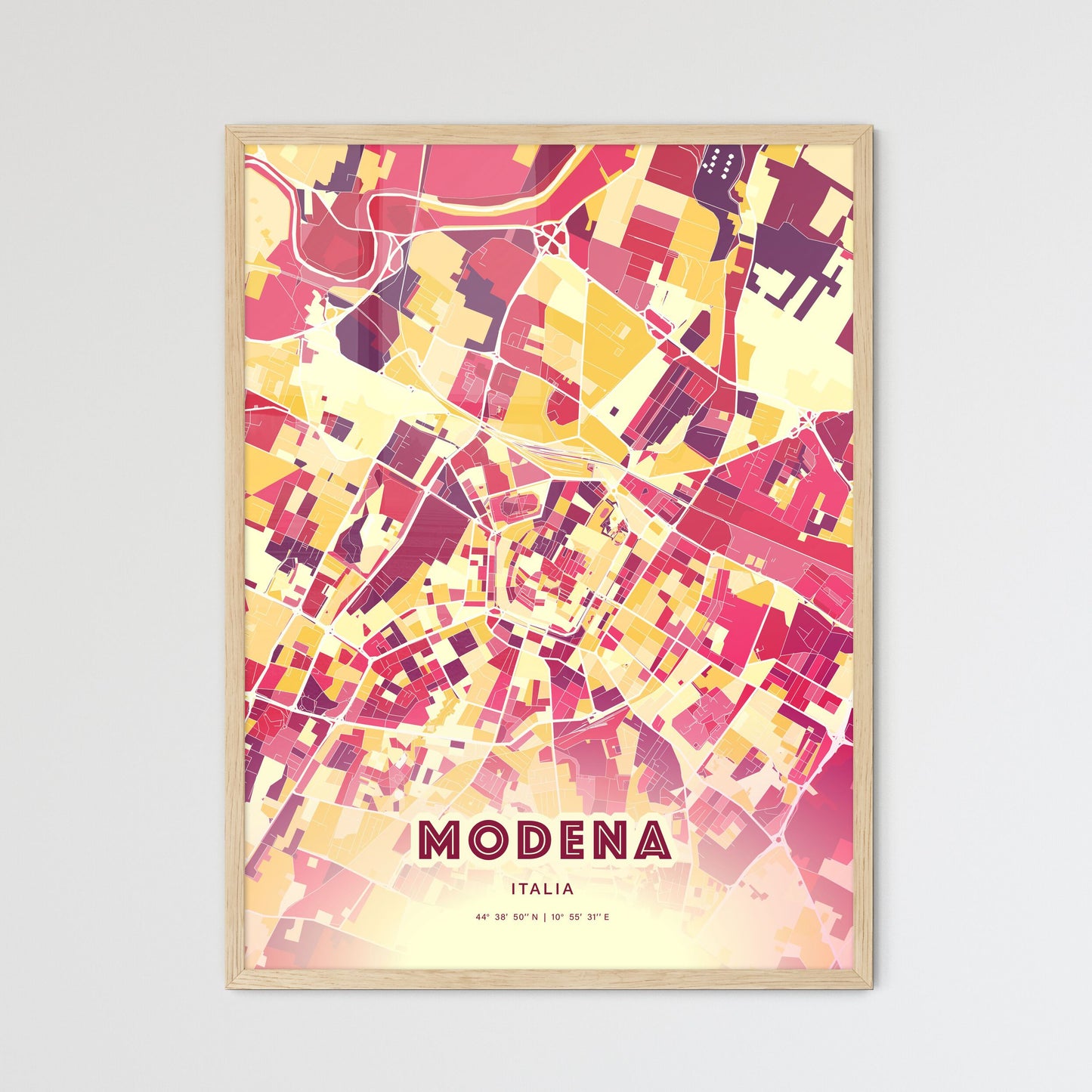 Colorful Modena Italy Fine Art Map Hot Red