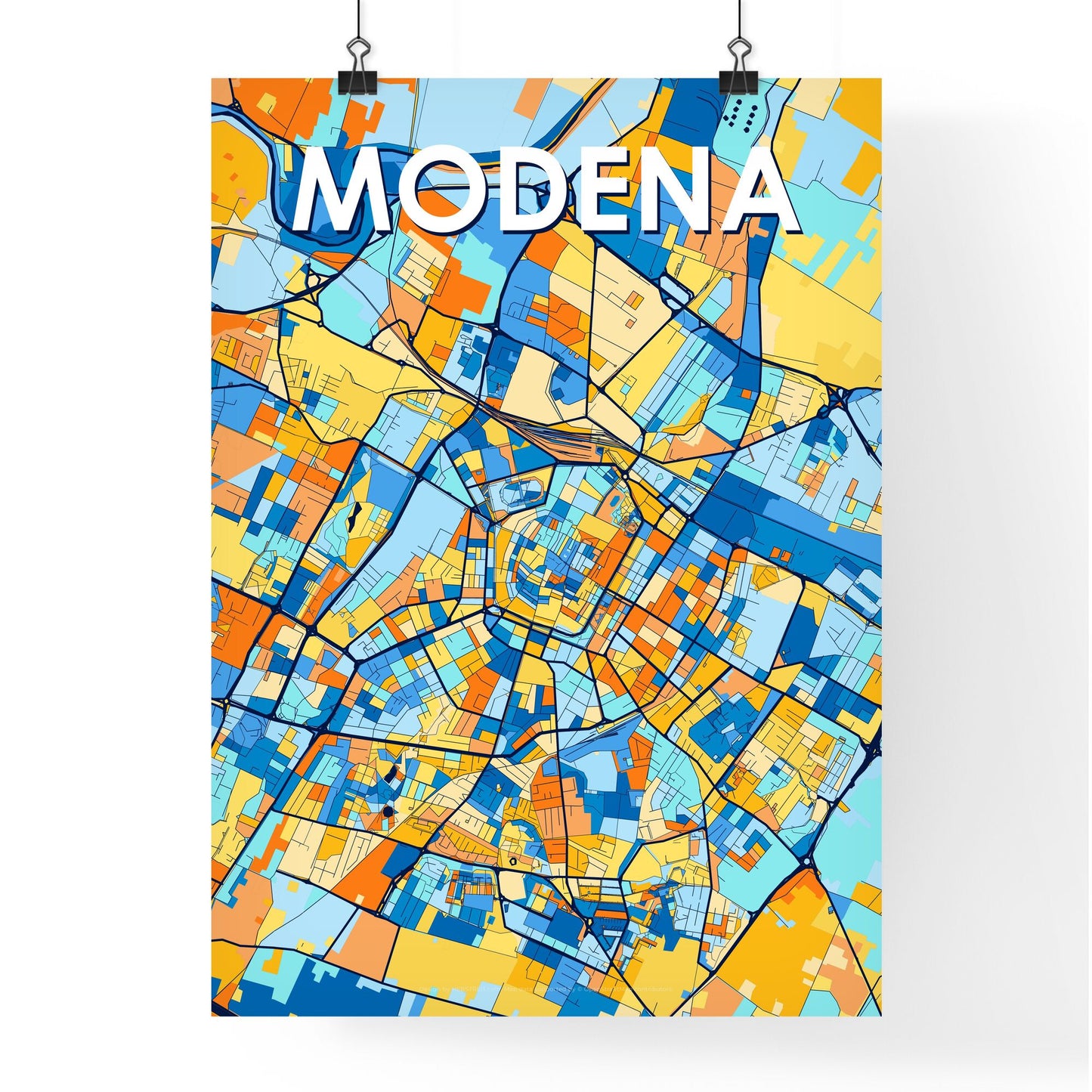 MODENA ITALY Vibrant Colorful Art Map Poster Blue Orange