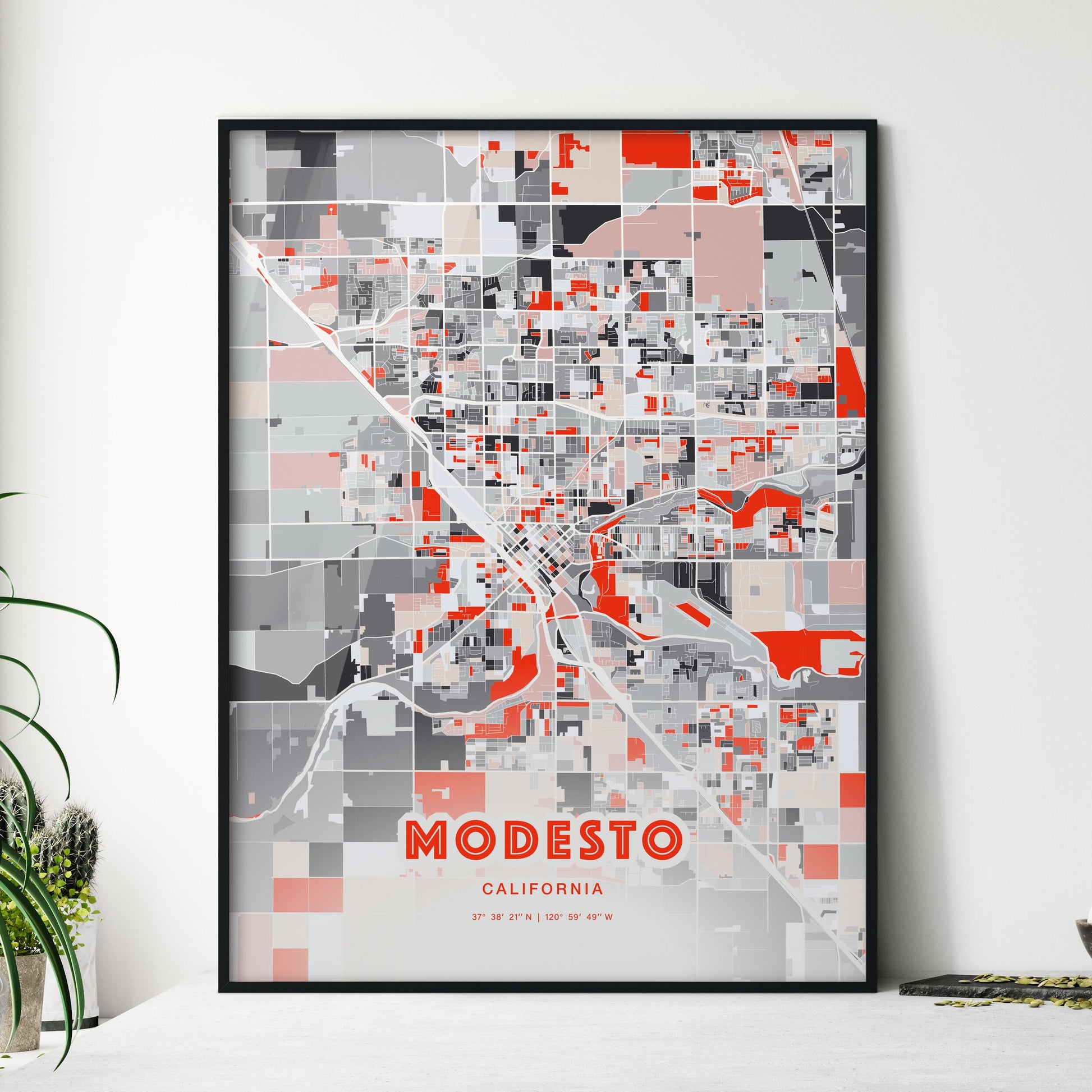 Colorful Modesto California Fine Art Map Modern Expressive