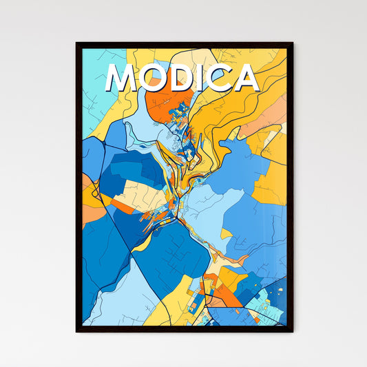 MODICA ITALY Vibrant Colorful Art Map Poster Blue Orange