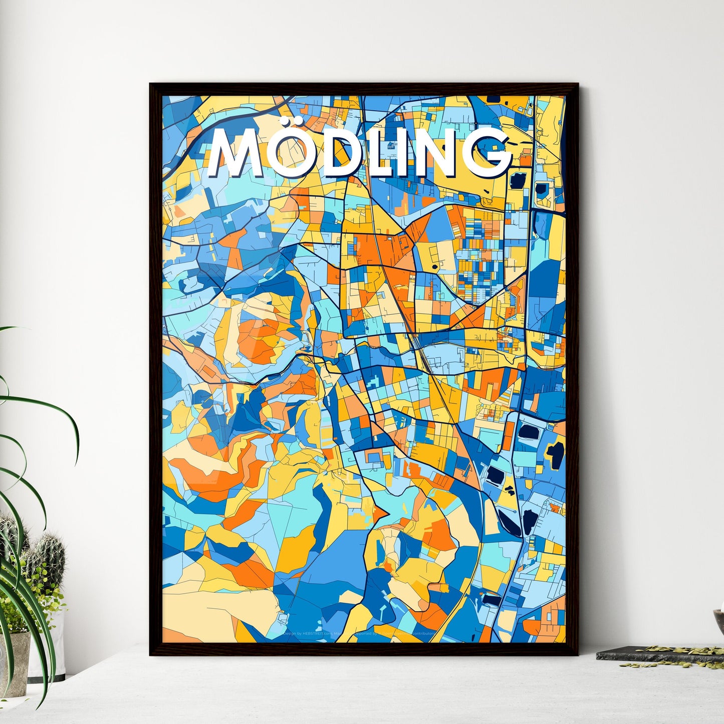 MÖDLING AUSTRIA Vibrant Colorful Art Map Poster Blue Orange