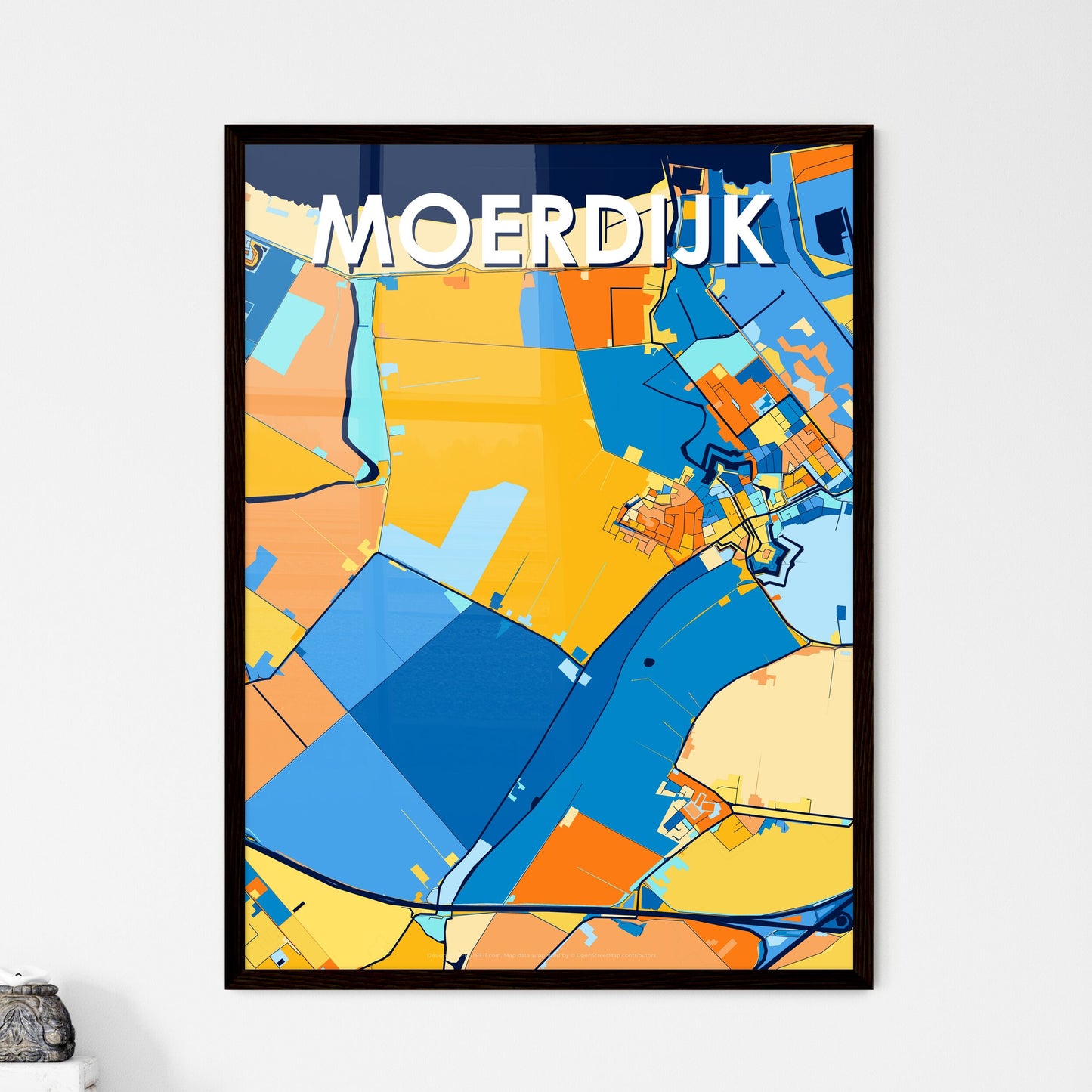 MOERDIJK NETHERLANDS Vibrant Colorful Art Map Poster Blue Orange