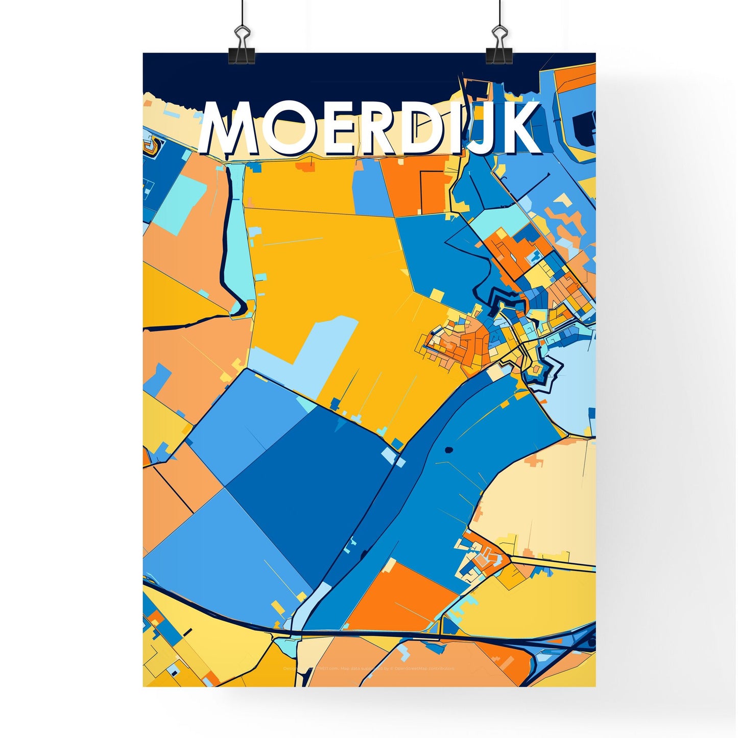 MOERDIJK NETHERLANDS Vibrant Colorful Art Map Poster Blue Orange