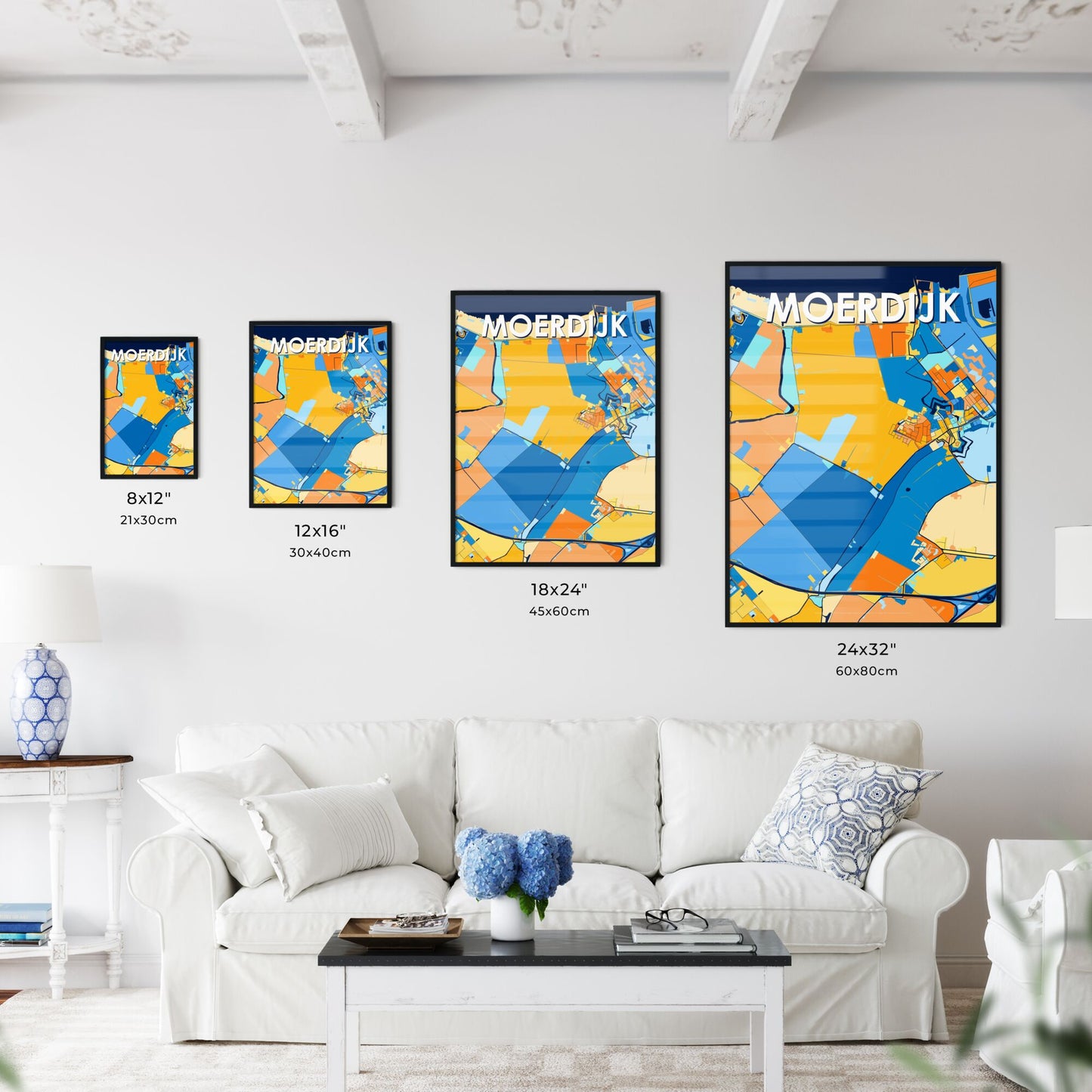 MOERDIJK NETHERLANDS Vibrant Colorful Art Map Poster Blue Orange