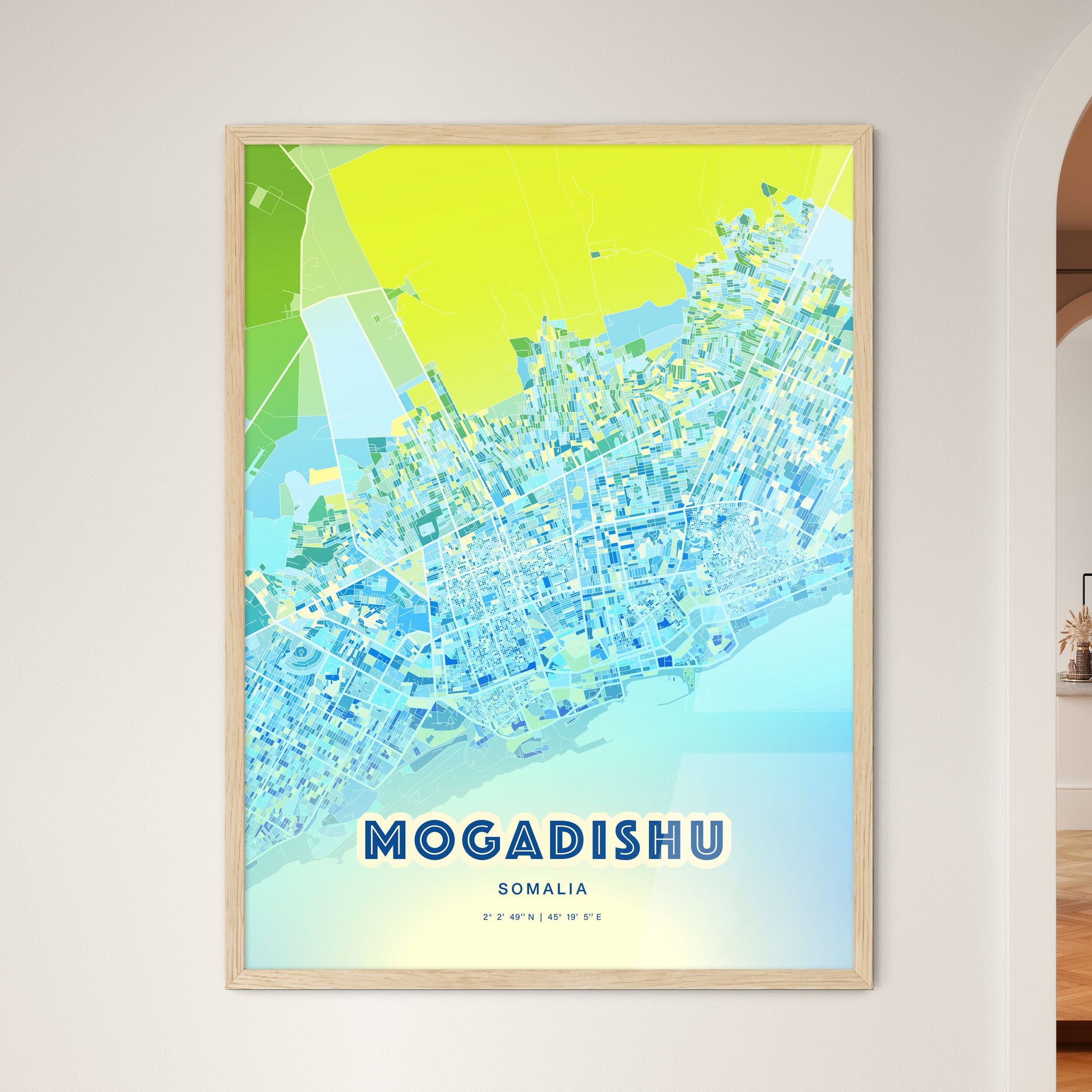 Colorful Mogadishu Somalia Fine Art Map Cool Blue