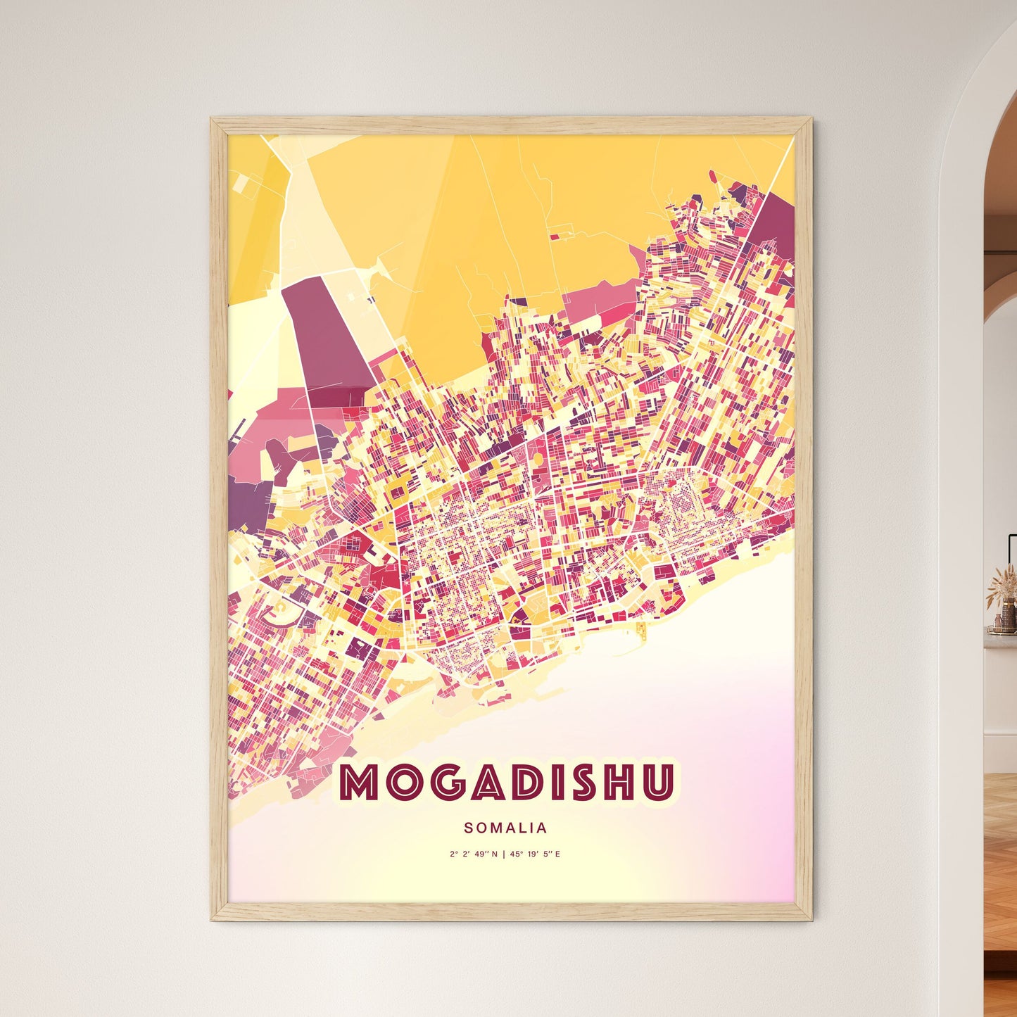Colorful Mogadishu Somalia Fine Art Map Hot Red