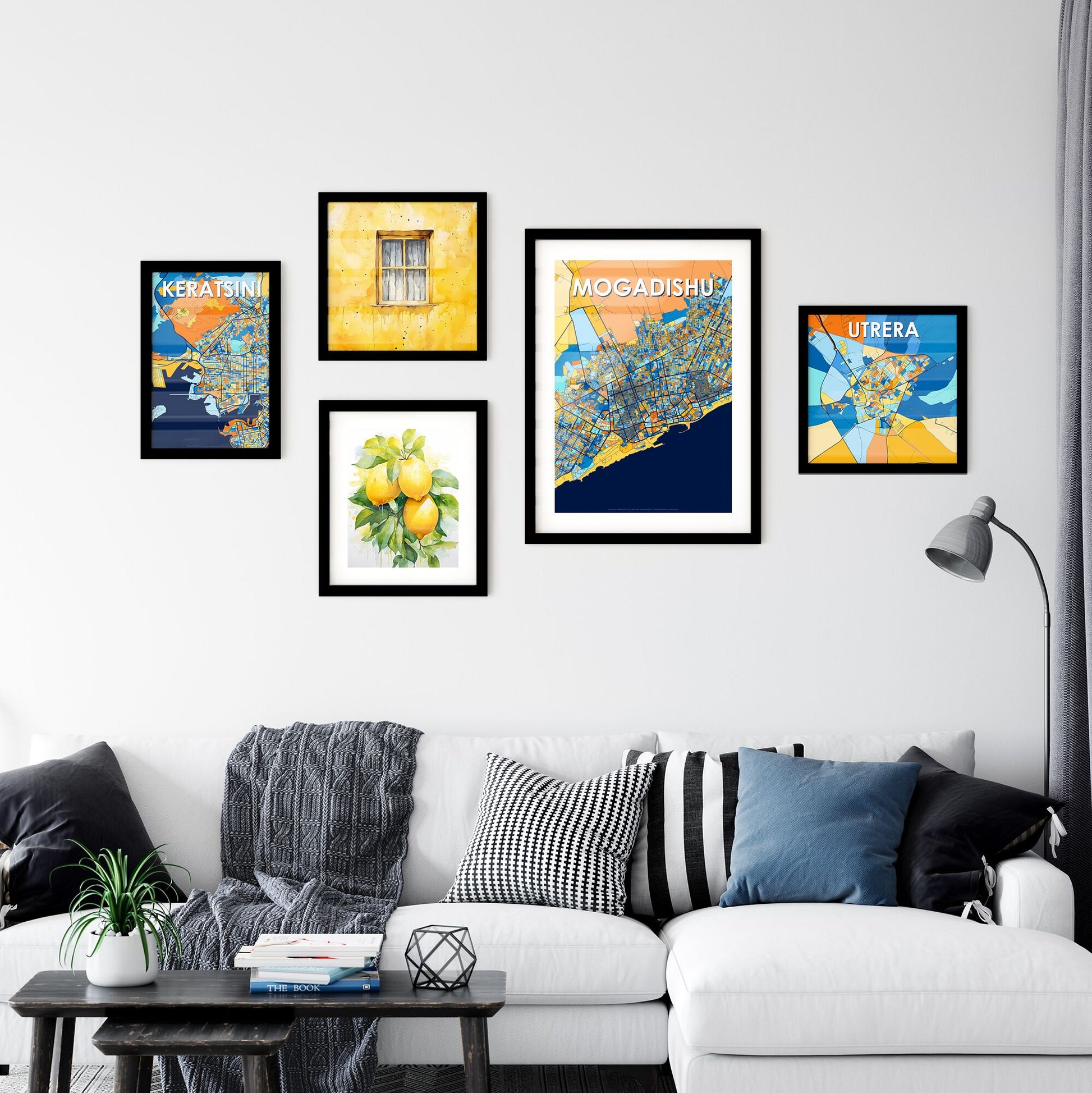 MOGADISHU SOMALIA Vibrant Colorful Art Map Poster Blue Orange