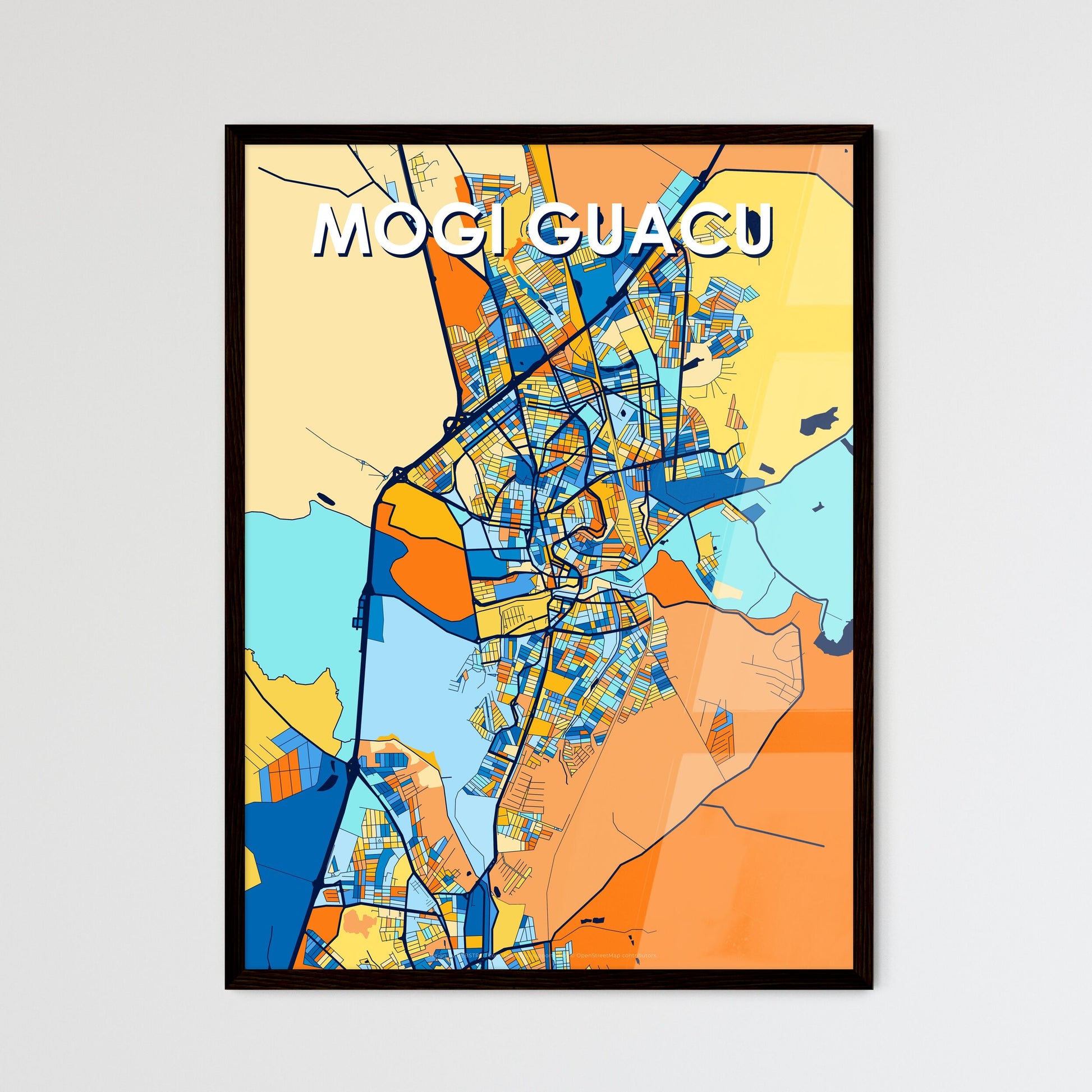 MOGI GUACU BRAZIL Vibrant Colorful Art Map Poster Blue Orange