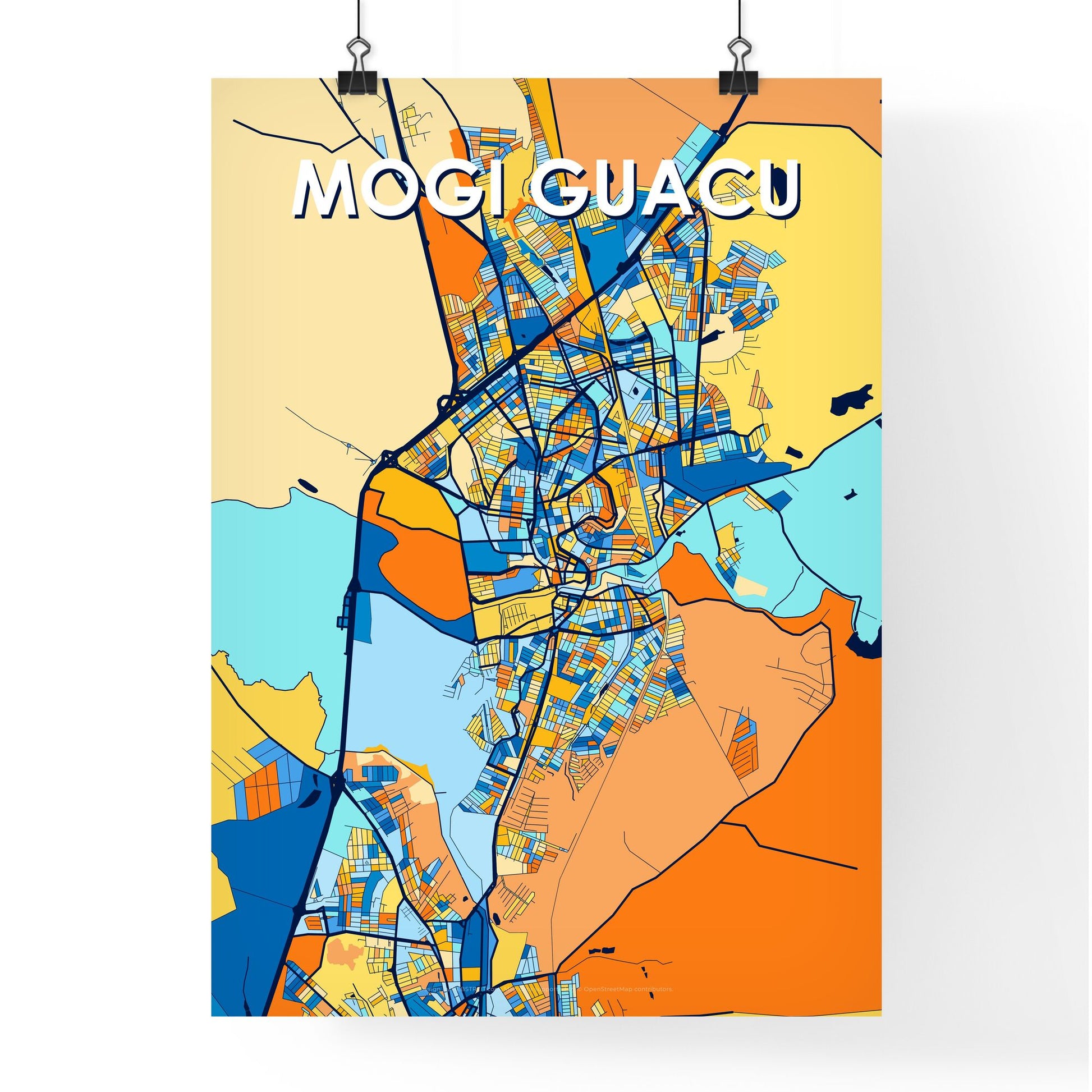 MOGI GUACU BRAZIL Vibrant Colorful Art Map Poster Blue Orange