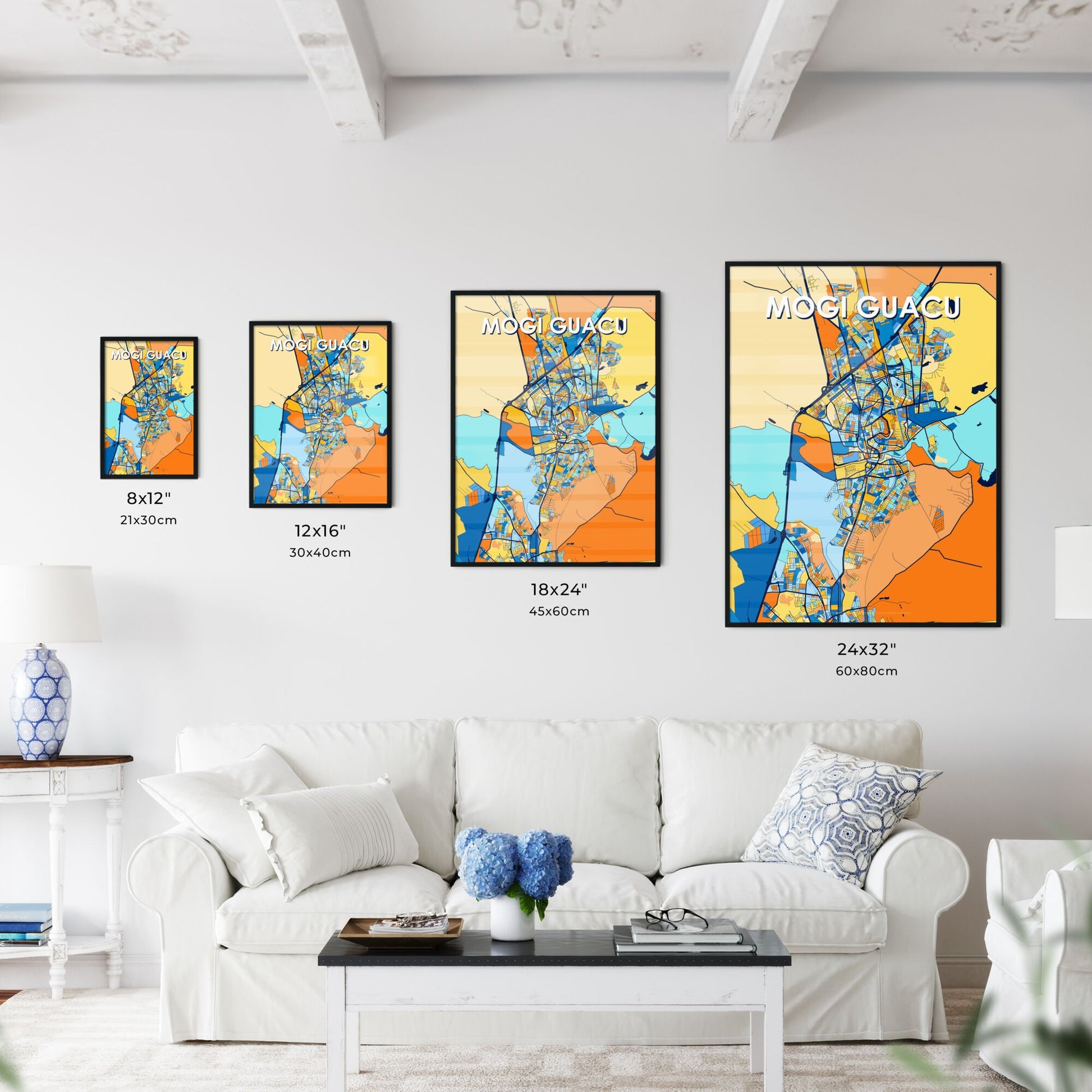 MOGI GUACU BRAZIL Vibrant Colorful Art Map Poster Blue Orange