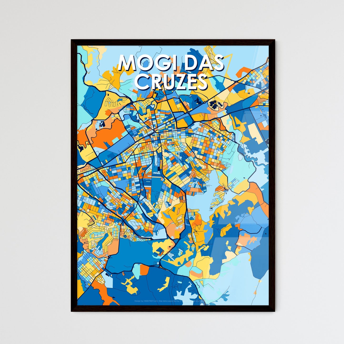 MOGI DAS CRUZES BRAZIL Vibrant Colorful Art Map Poster Blue Orange