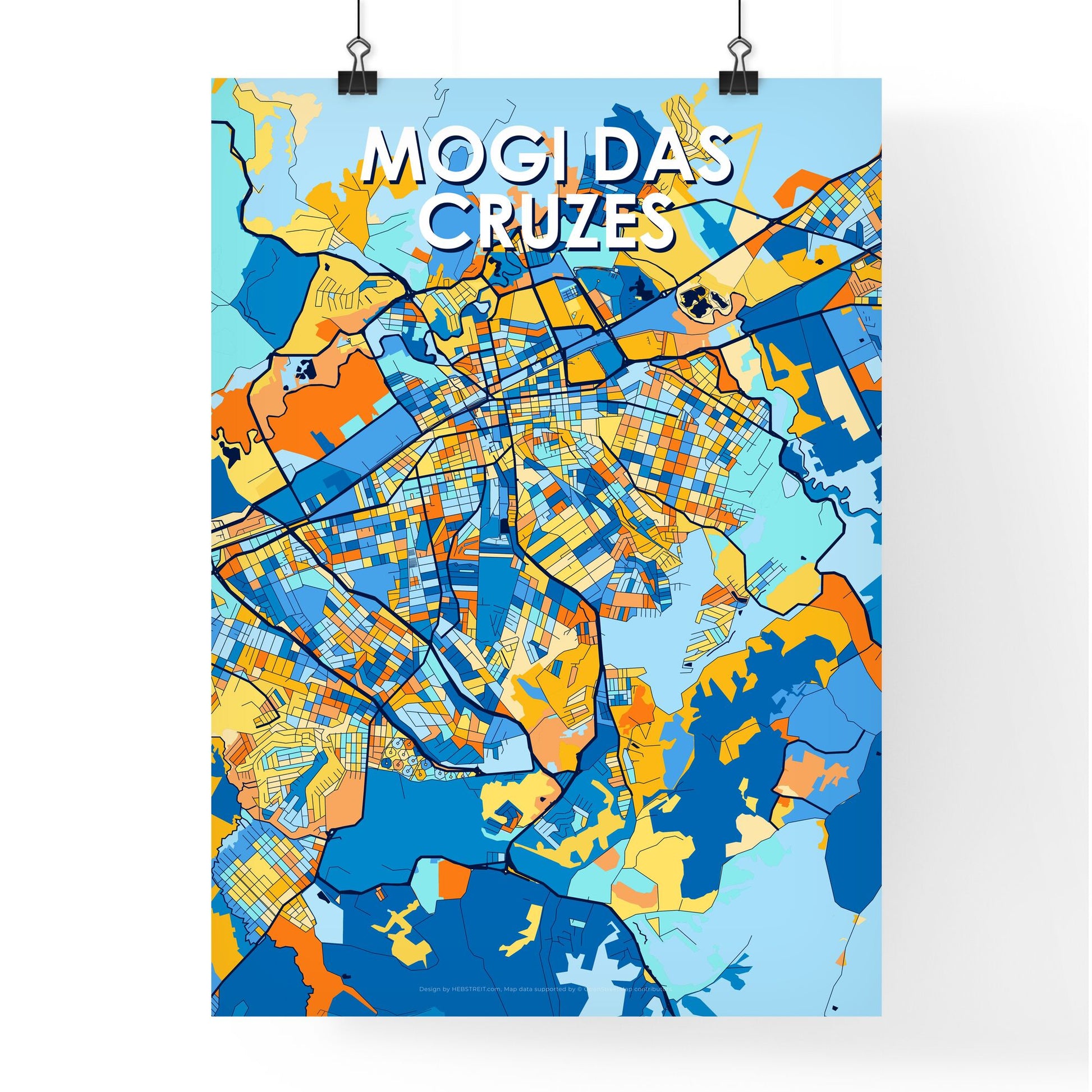 MOGI DAS CRUZES BRAZIL Vibrant Colorful Art Map Poster Blue Orange