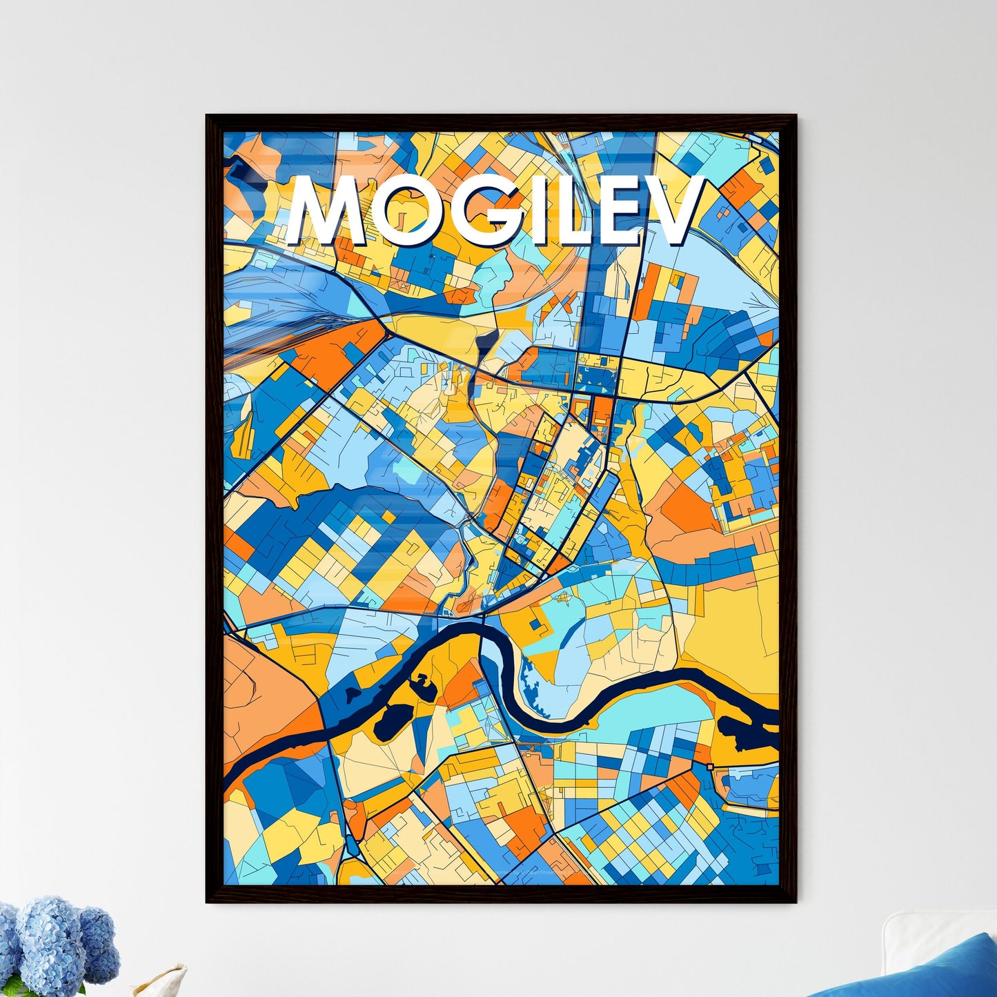 MOGILEV BELARUS Vibrant Colorful Art Map Poster Blue Orange