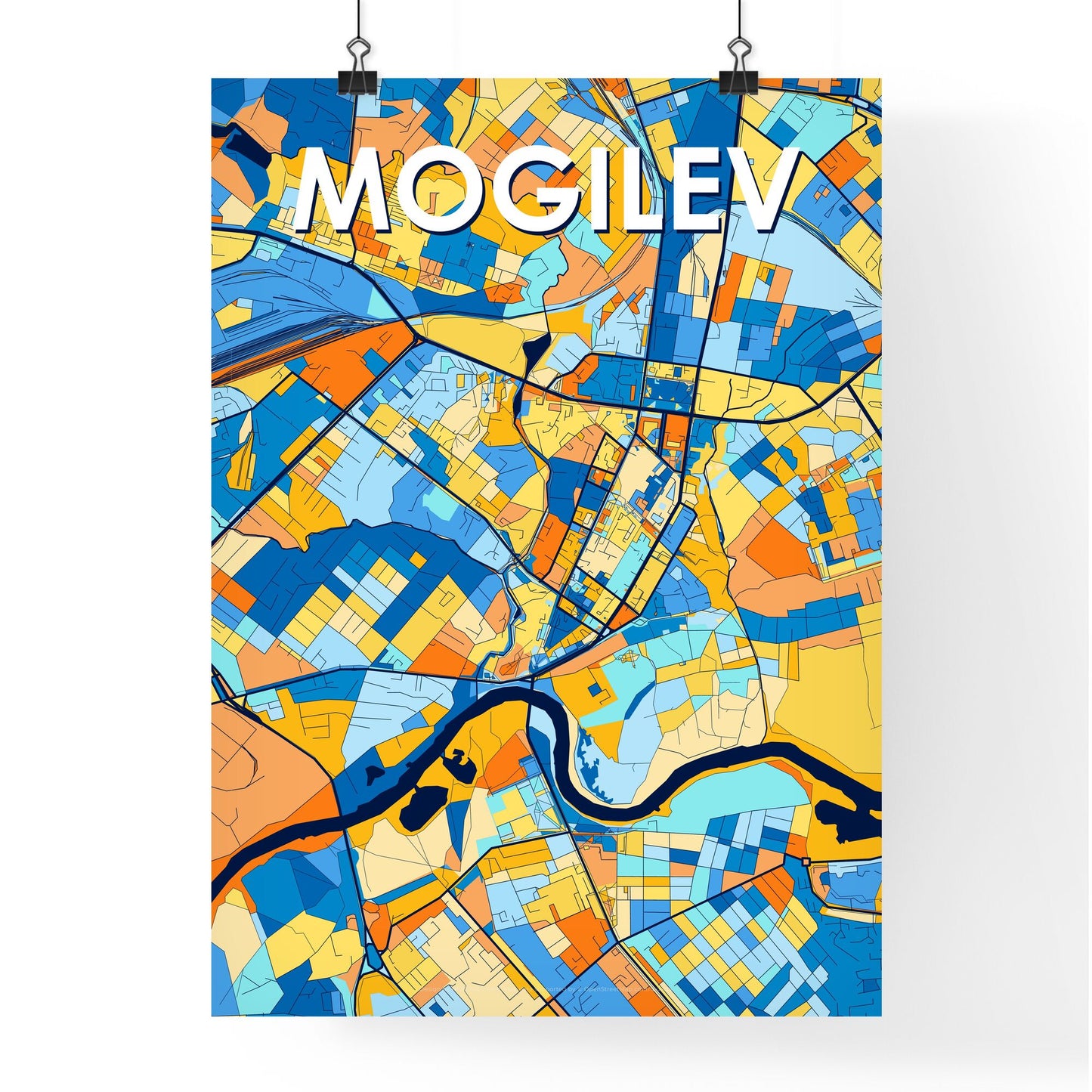 MOGILEV BELARUS Vibrant Colorful Art Map Poster Blue Orange