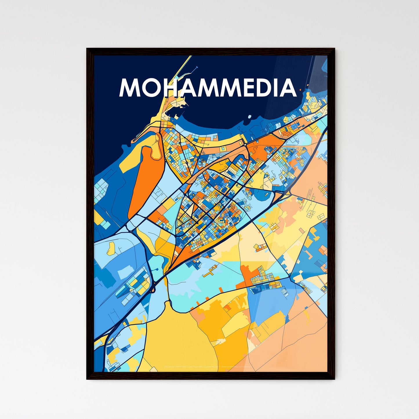 MOHAMMEDIA MOROCCO Vibrant Colorful Art Map Poster Blue Orange