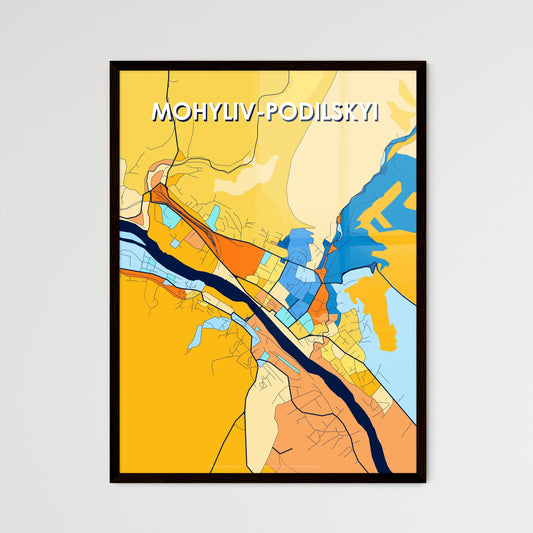 MOHYLIV-PODILSKYI UKRAINE Vibrant Colorful Art Map Poster Blue Orange