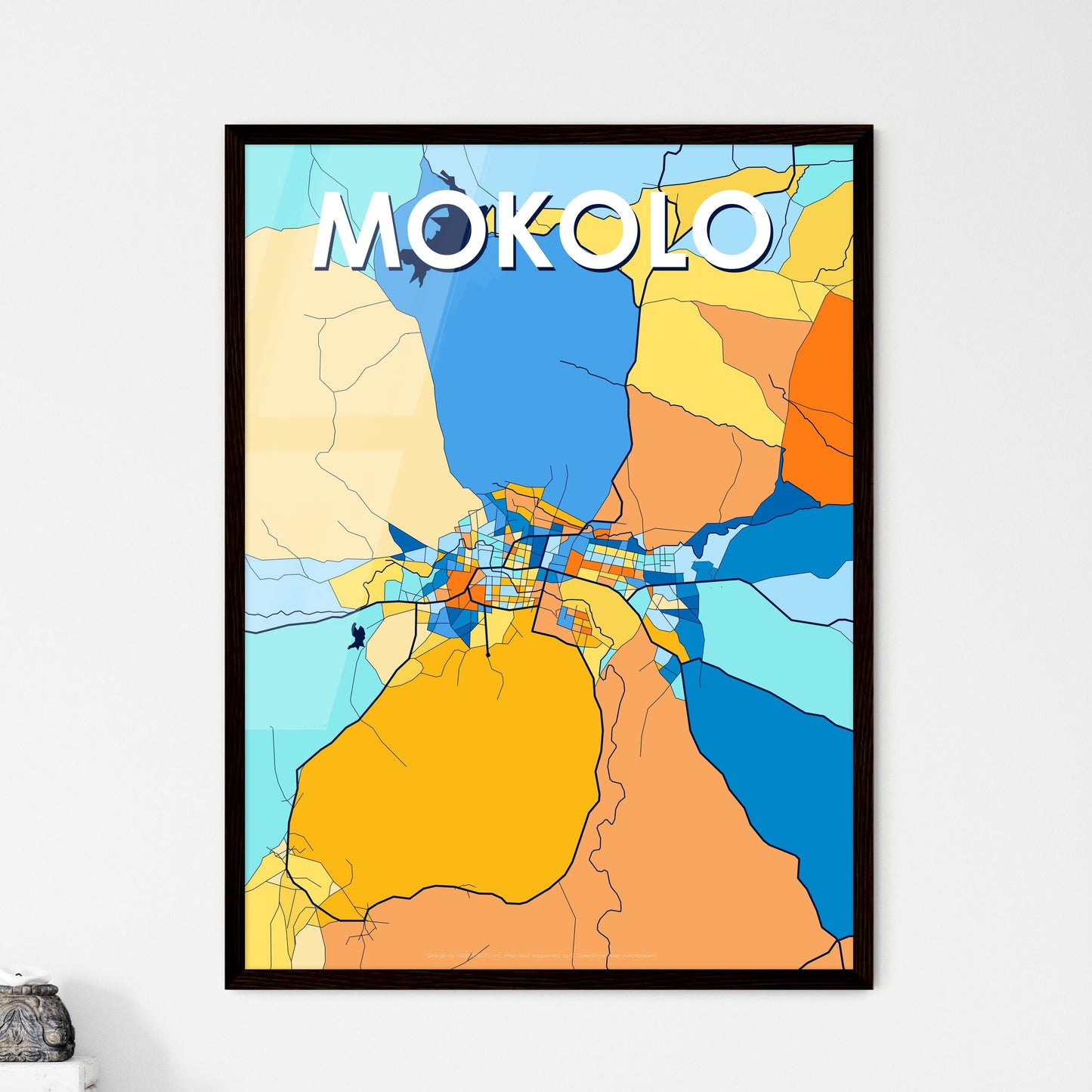 MOKOLO CAMEROON Vibrant Colorful Art Map Poster Blue Orange