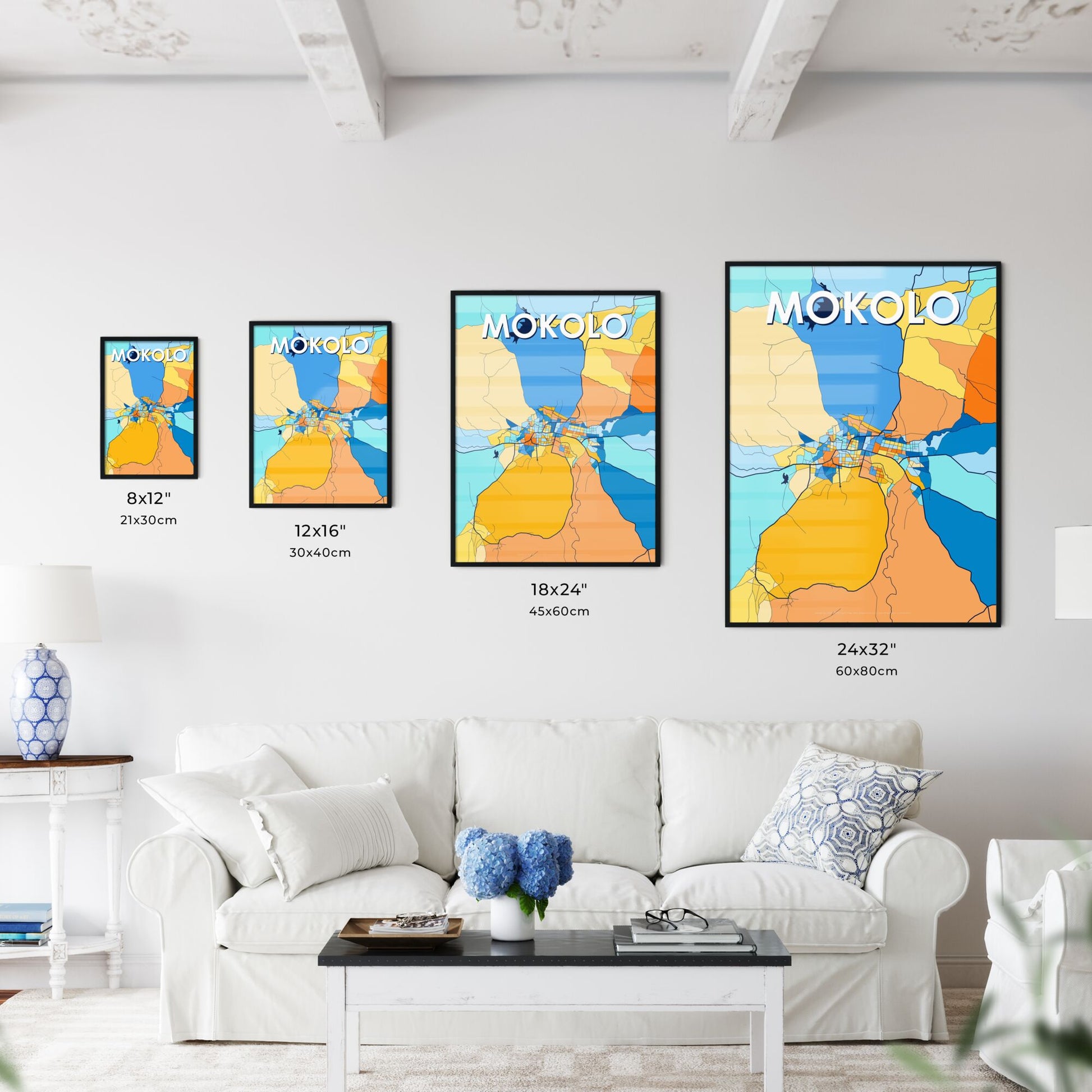 MOKOLO CAMEROON Vibrant Colorful Art Map Poster Blue Orange