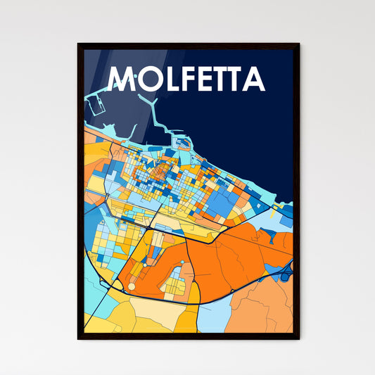 MOLFETTA ITALY Vibrant Colorful Art Map Poster Blue Orange