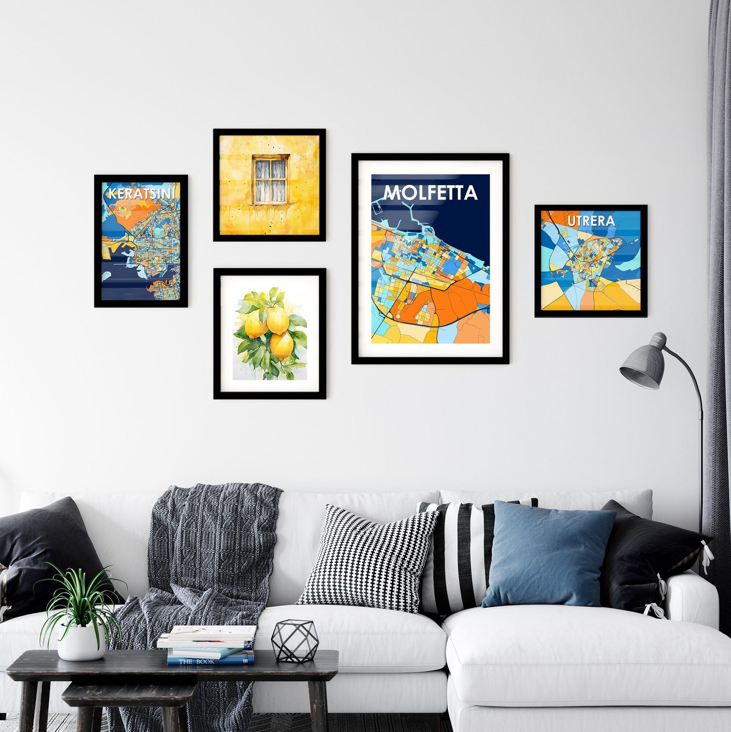 MOLFETTA ITALY Vibrant Colorful Art Map Poster Blue Orange