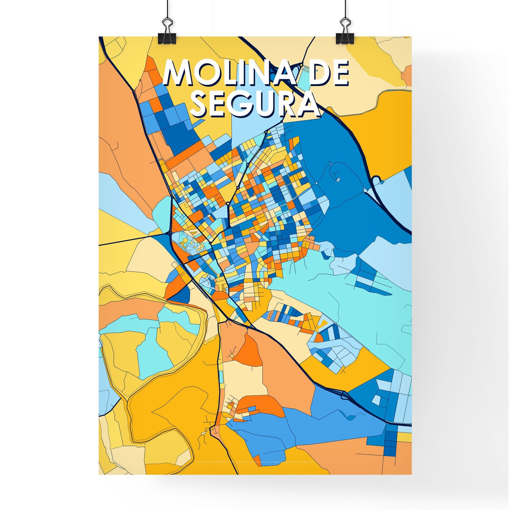 MOLINA DE SEGURA SPAIN Vibrant Colorful Art Map Poster Blue Orange