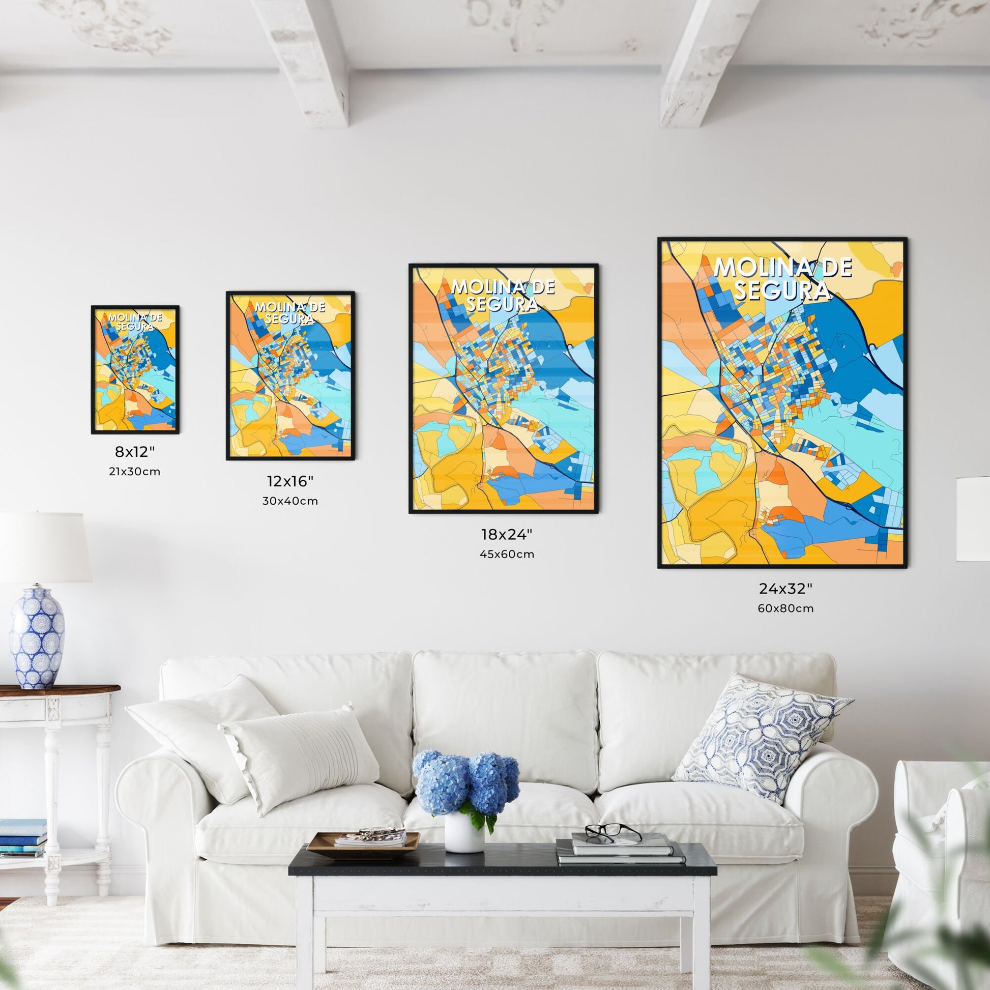 MOLINA DE SEGURA SPAIN Vibrant Colorful Art Map Poster Blue Orange