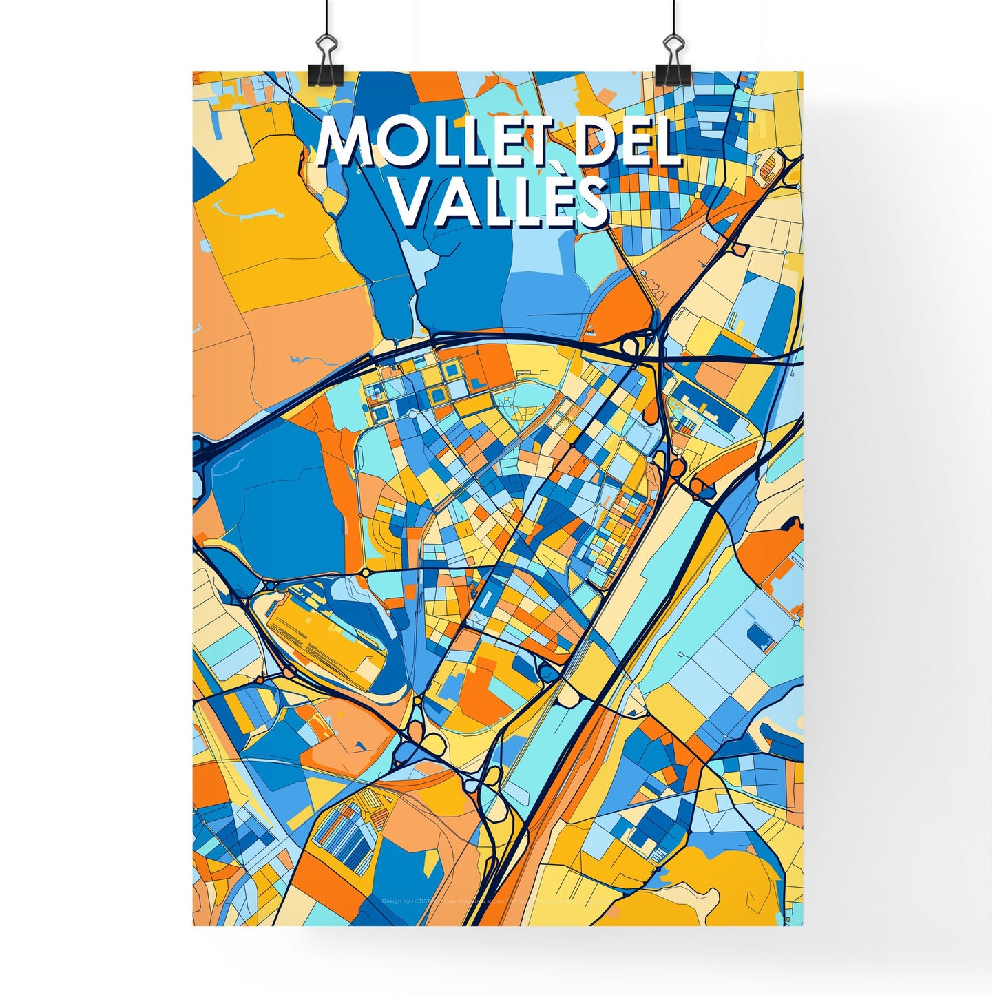 MOLLET DEL VALLÈS SPAIN Vibrant Colorful Art Map Poster Blue Orange