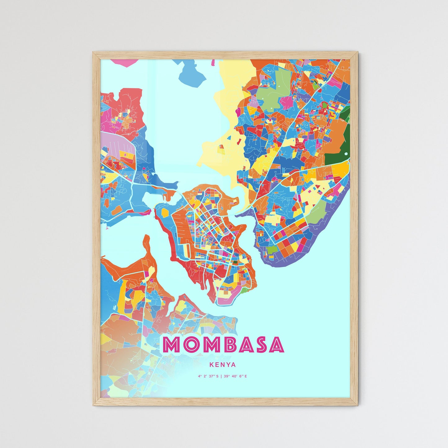 Colorful Mombasa Kenya Fine Art Map Crazy Colors