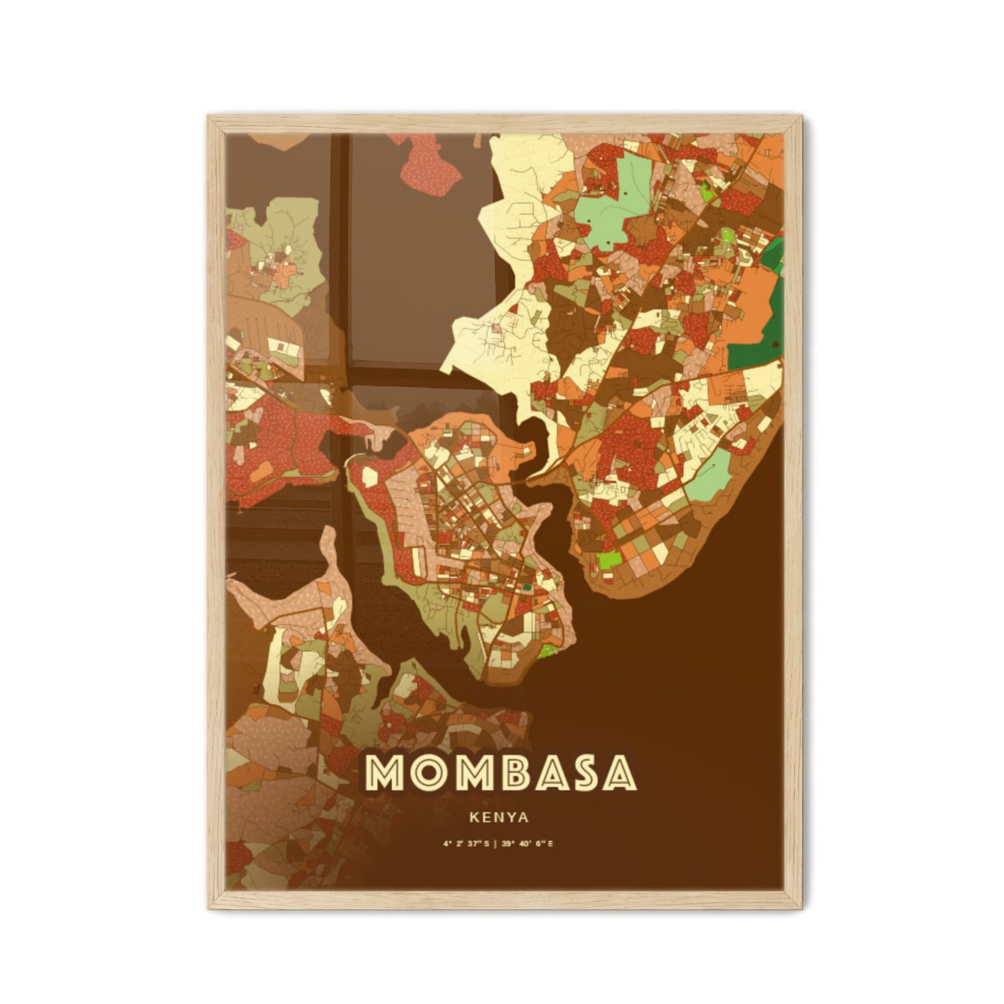 Colorful Mombasa Kenya Fine Art Map Farmhouse