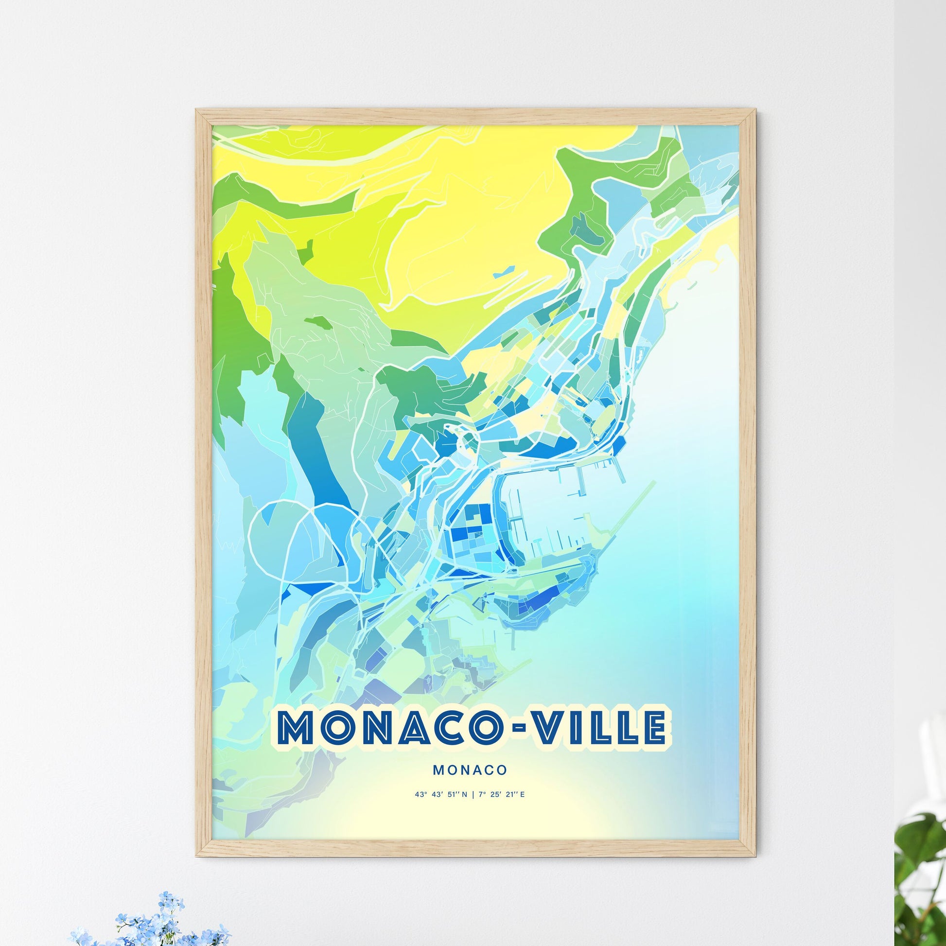Colorful Monaco-Ville Monaco Fine Art Map Cool Blue