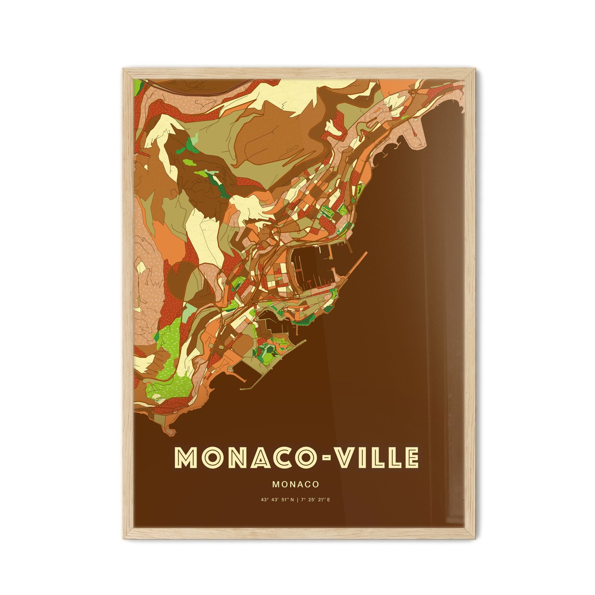 Colorful Monaco-Ville Monaco Fine Art Map Farmhouse