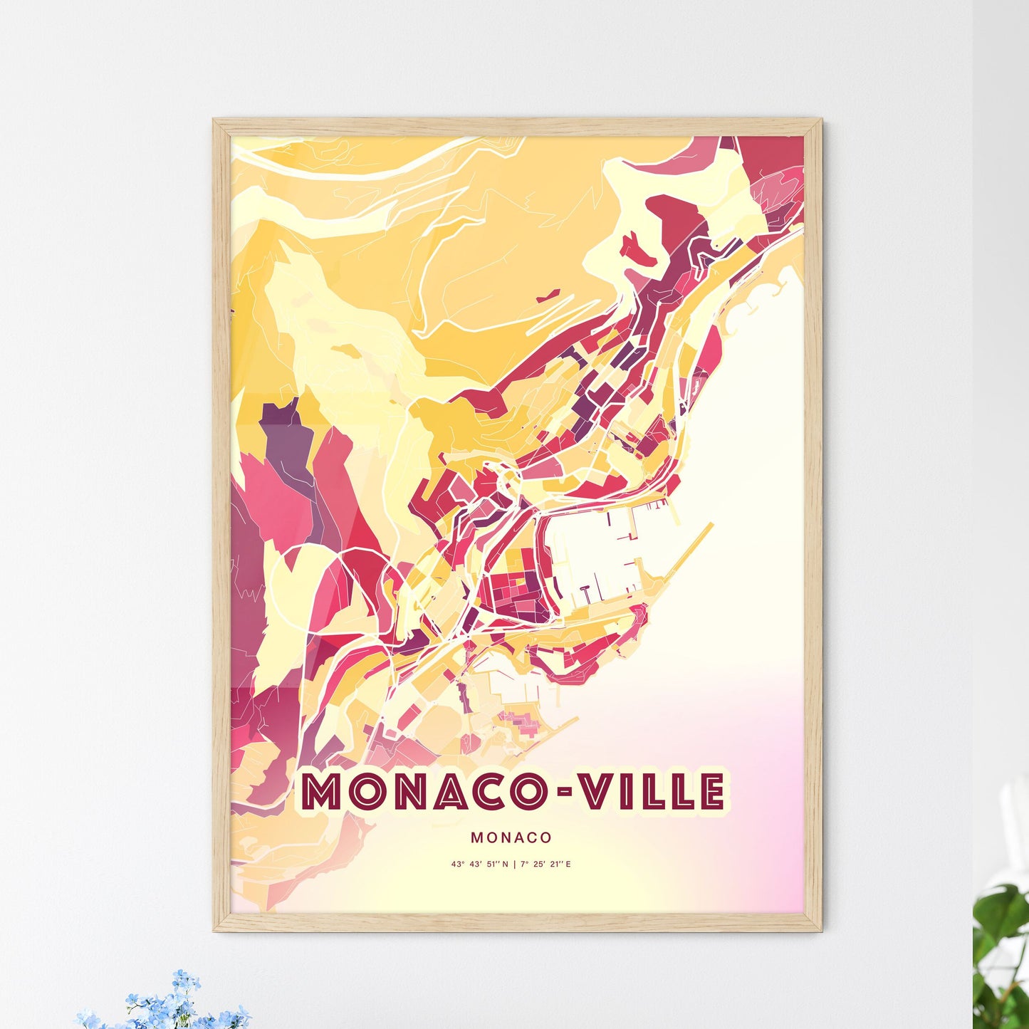 Colorful Monaco-Ville Monaco Fine Art Map Hot Red