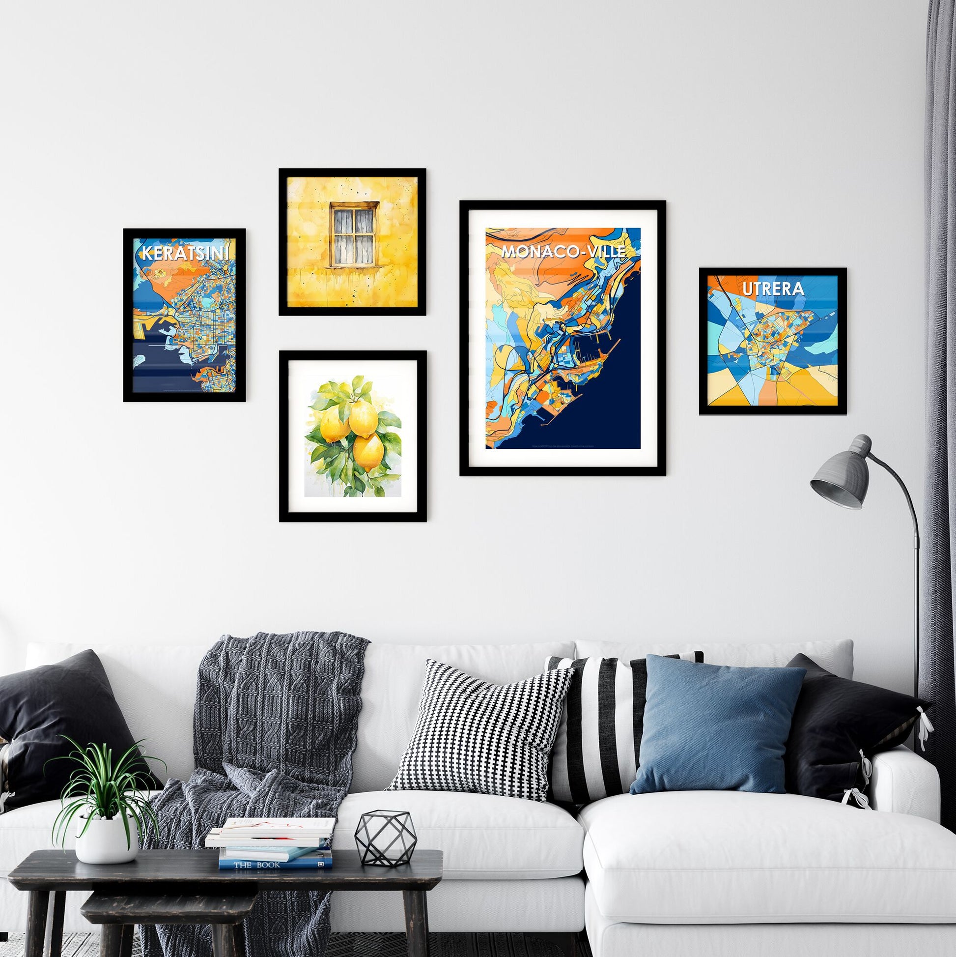 MONACO-VILLE MONACO Vibrant Colorful Art Map Poster Blue Orange