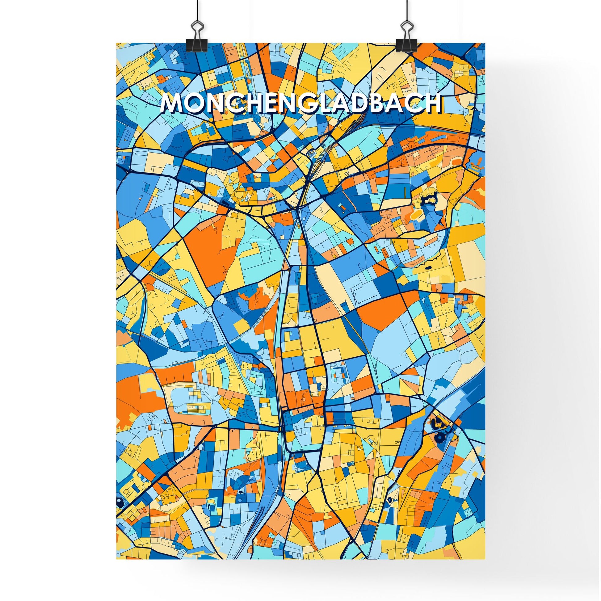 MONCHENGLADBACH GERMANY Vibrant Colorful Art Map Poster Blue Orange